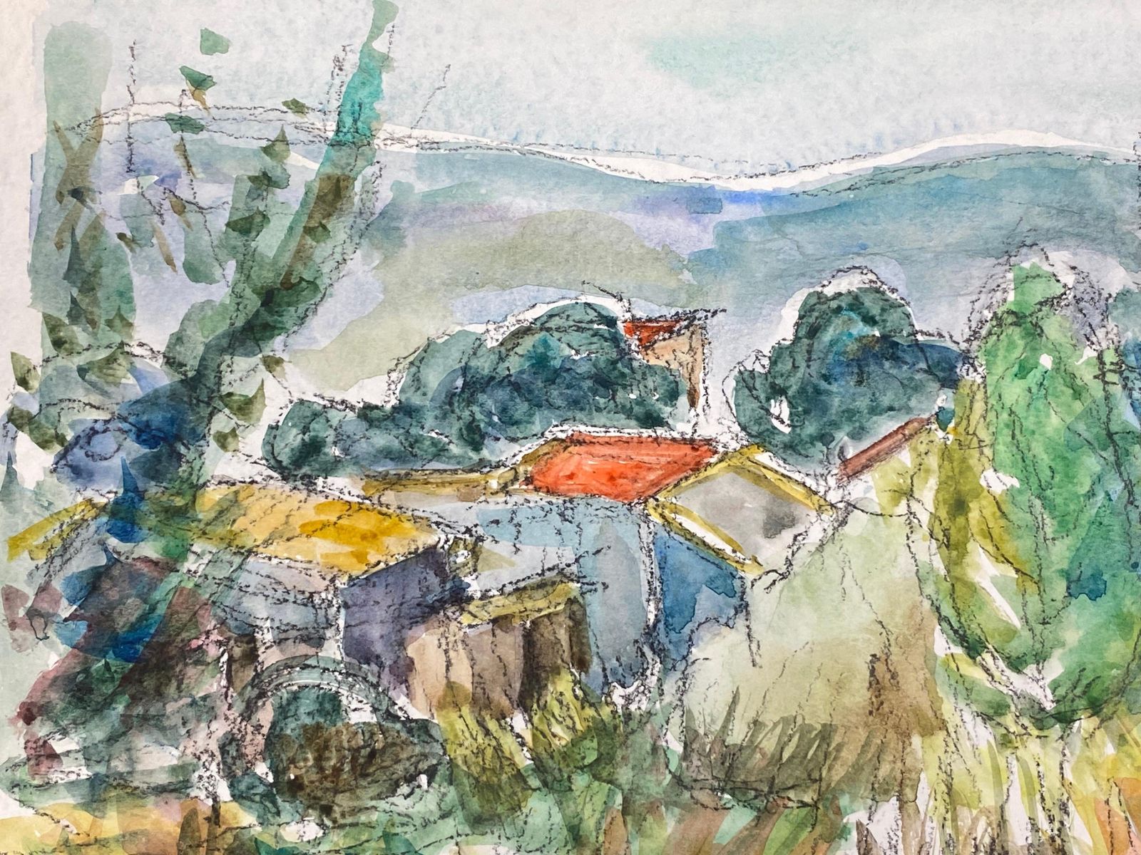 Akos Biroprovence Countryside Landscape Red Roofs French Expressionist Original Paintingcirca 1980s photo for sale