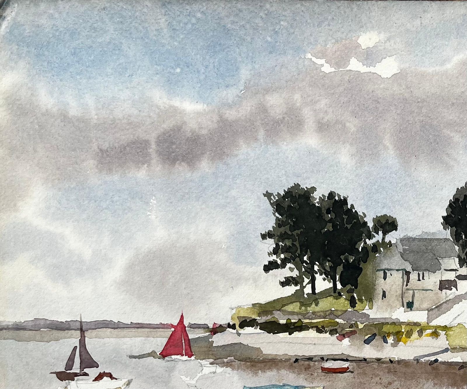 Anthony Herbertboats At Low Tide With Village And Trees Borth Y Gest North Wales 19941994 photo Art