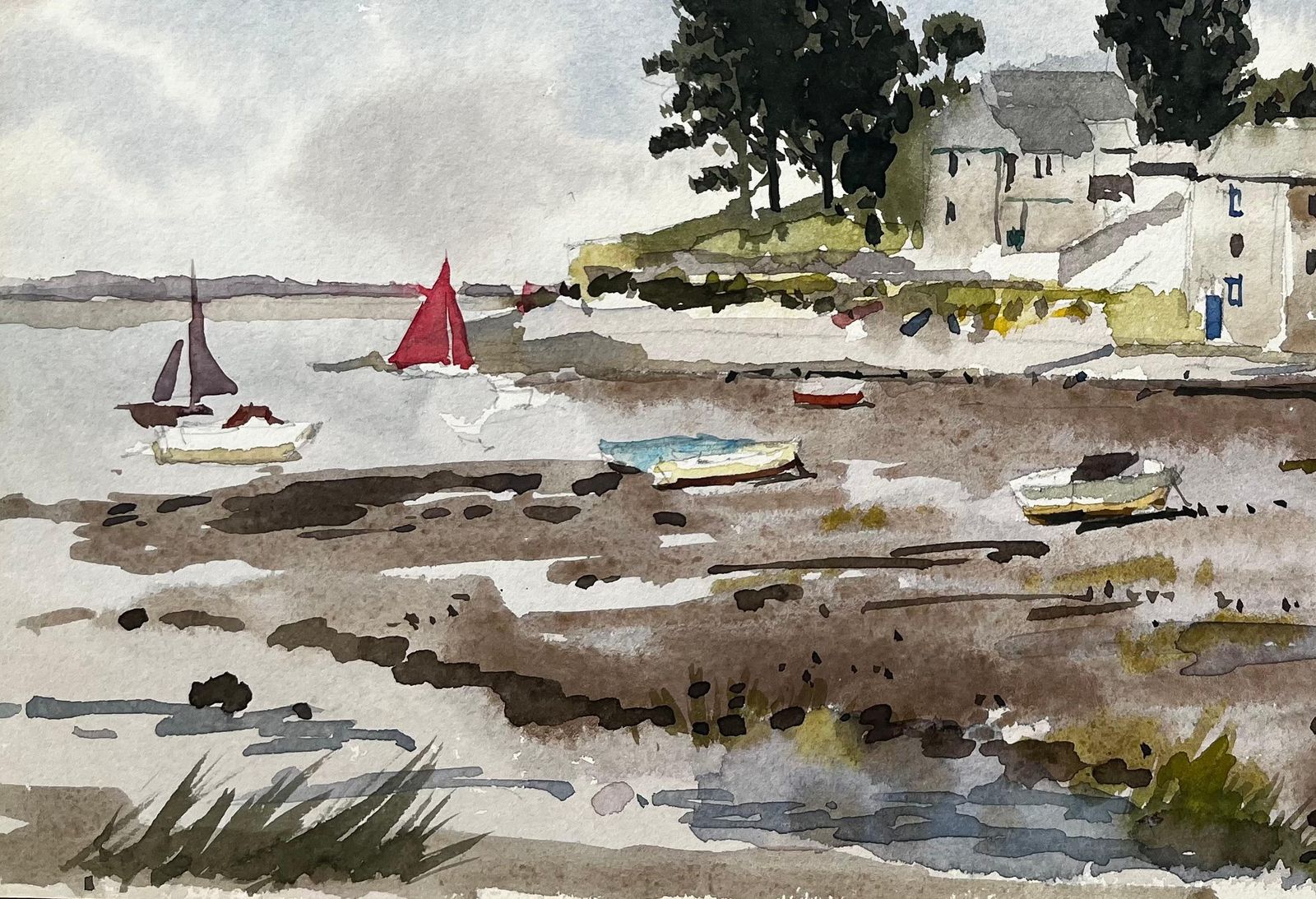 Anthony Herbertboats At Low Tide With Village And Trees Borth Y Gest North Wales 19941994 photo 392.0