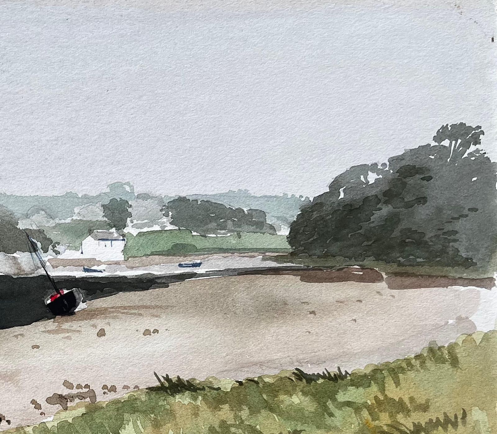 Anthony Herbertlow Tide Estuary Scene With Boats And Sandbanks St Dogmaels Wales 19711971 photo Art