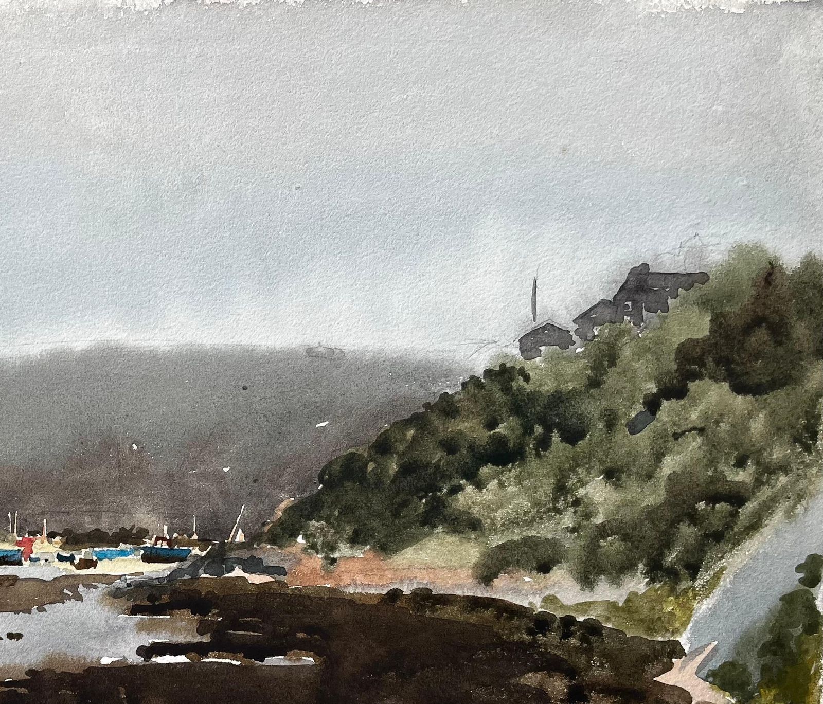 Anthony Herbertsolva Harbour View With Boats And Hills Wales 1969 Original Watercolour1969 photo for sale