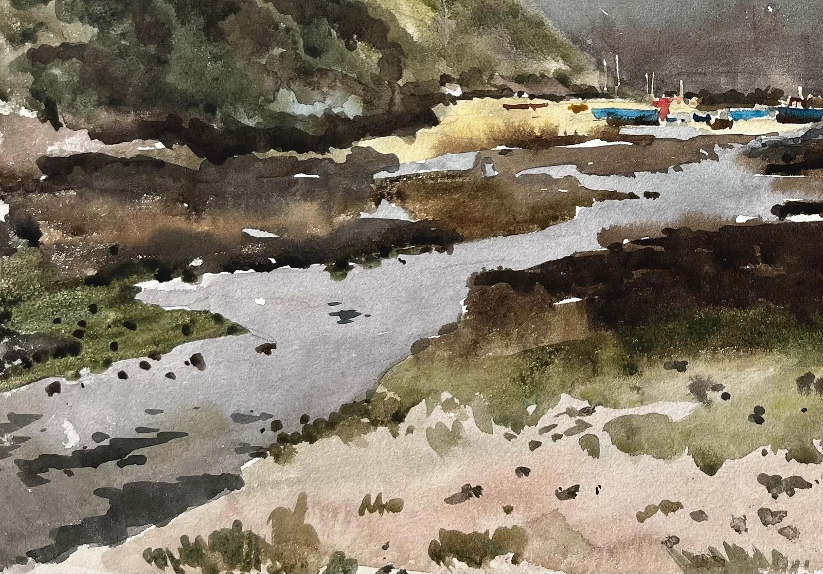 Anthony Herbertsolva Harbour View With Boats And Hills Wales 1969 Original Watercolour1969 photo 250.0