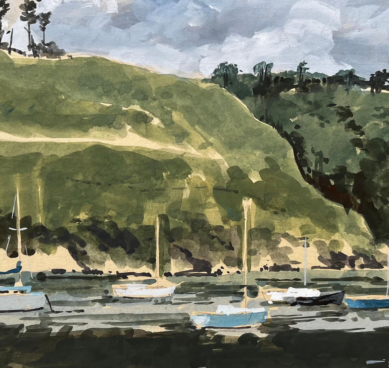 Anthony Herbertharbour At Low Tide With Boats And Cliffs Fishguard Wales 1979 Watercolour1979 photo vinterior