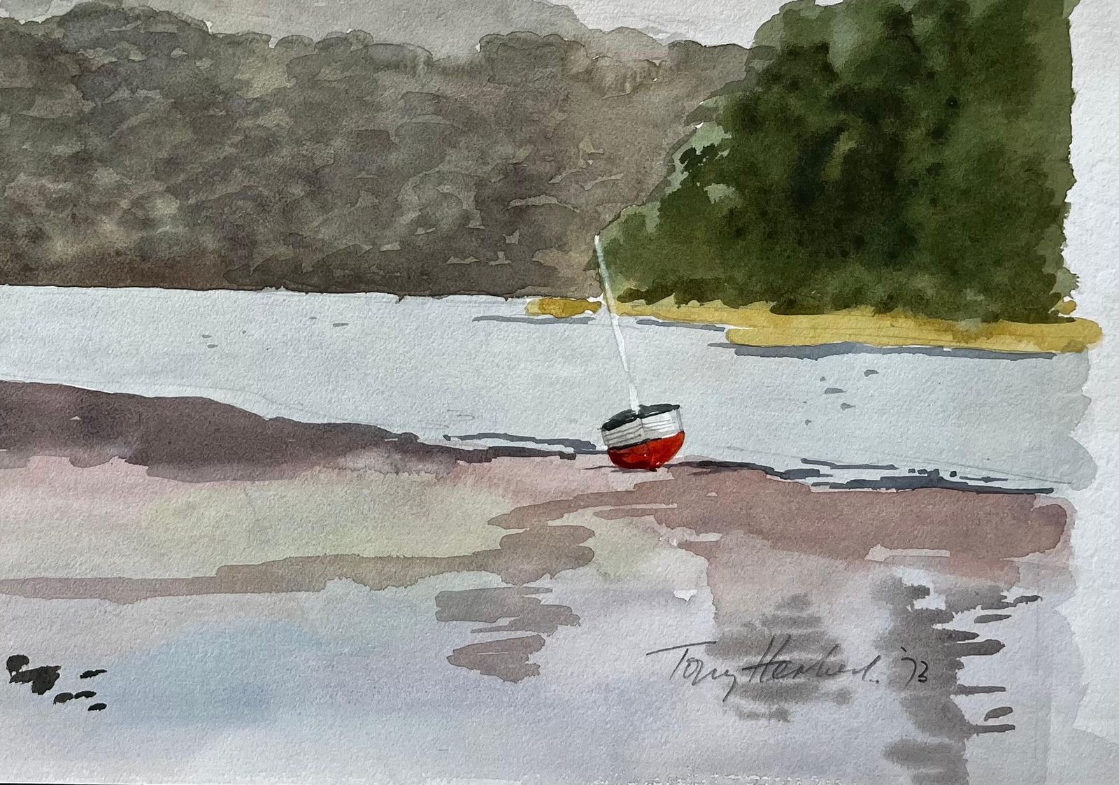 Anthony Herbertst Dogmaels Pembrokeshire River Estuary Landscape Boat Watercolour Painting1973 photo 265.0