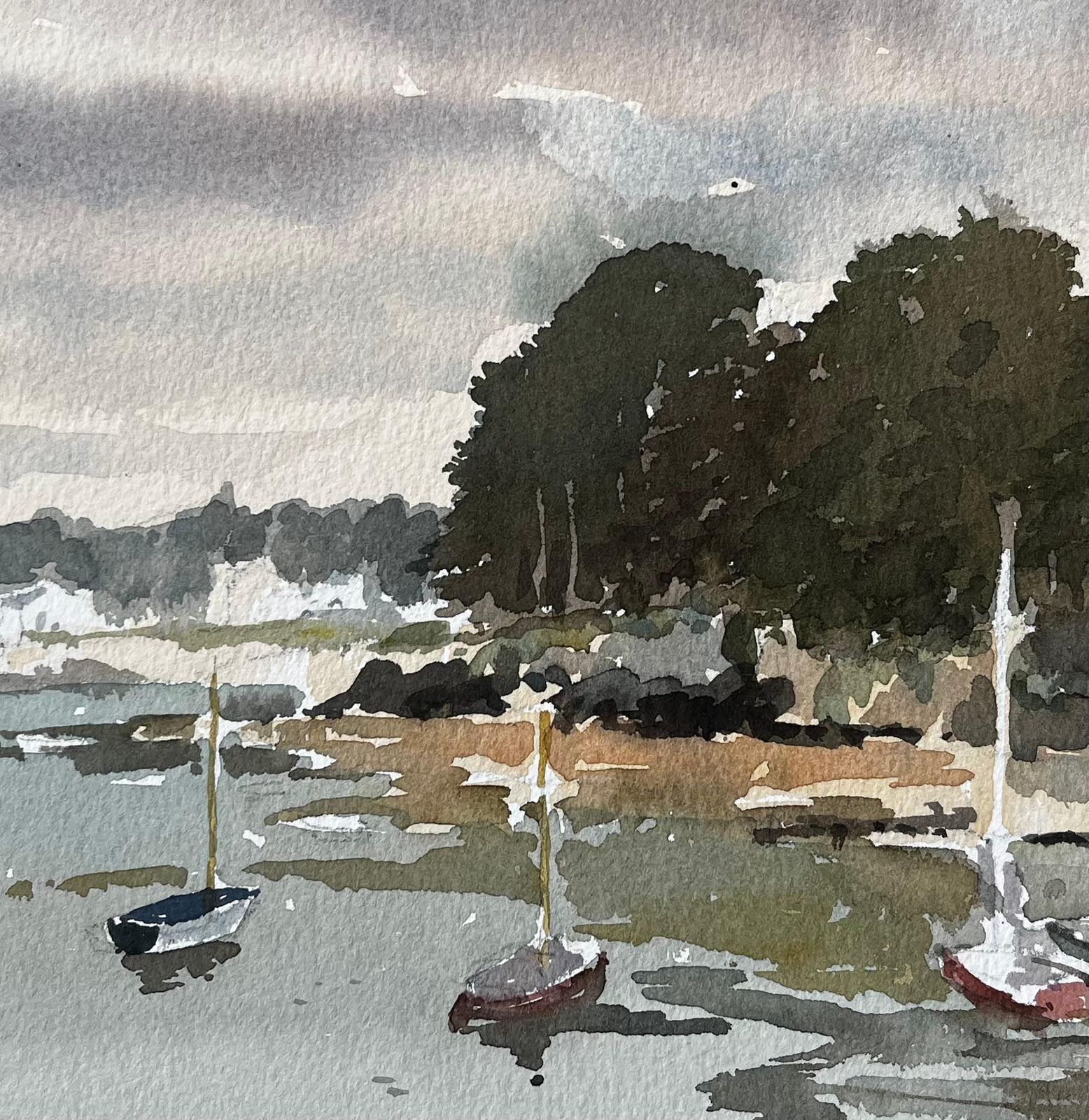 Anthony Herbertsaint Briac Brittany Harbour Scene With Boats And Trees French Coastal Scene1985 photo 367.0