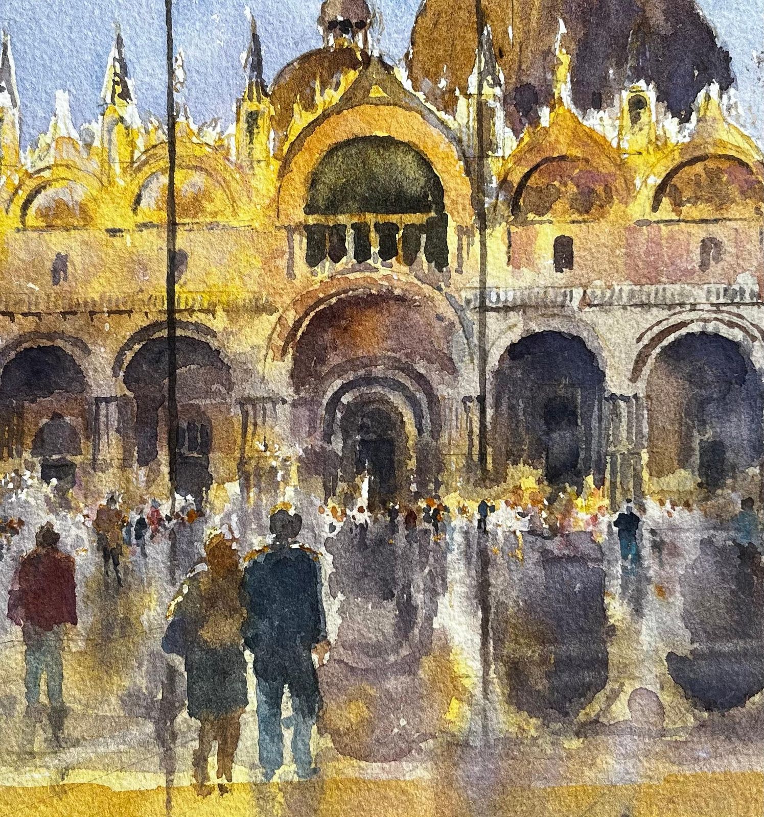 Anthony Herbertst Marks Basilica Venice In Golden Light With Crowds And Reflections Watercolour photo buy