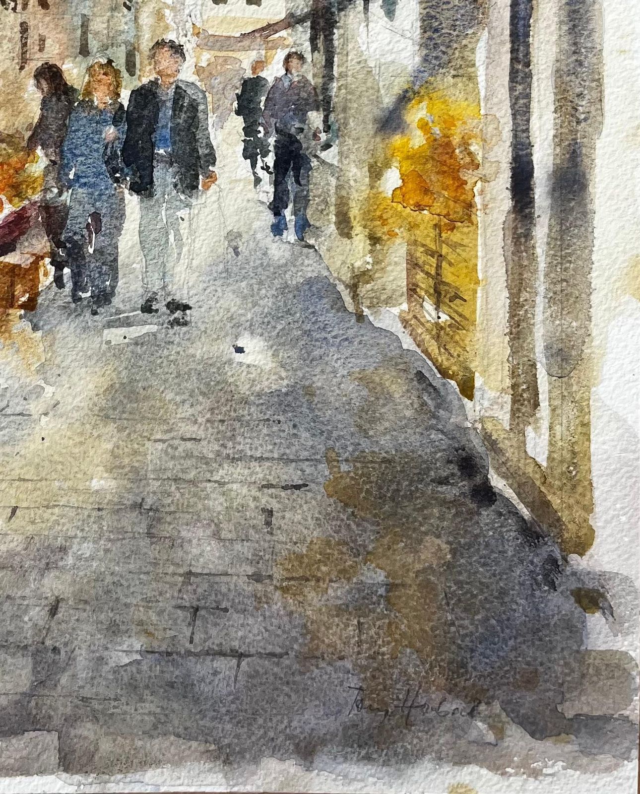 Anthony Herbertvenice Street Scene With Figures Market Stalls Tower Original Watercolour photo Art