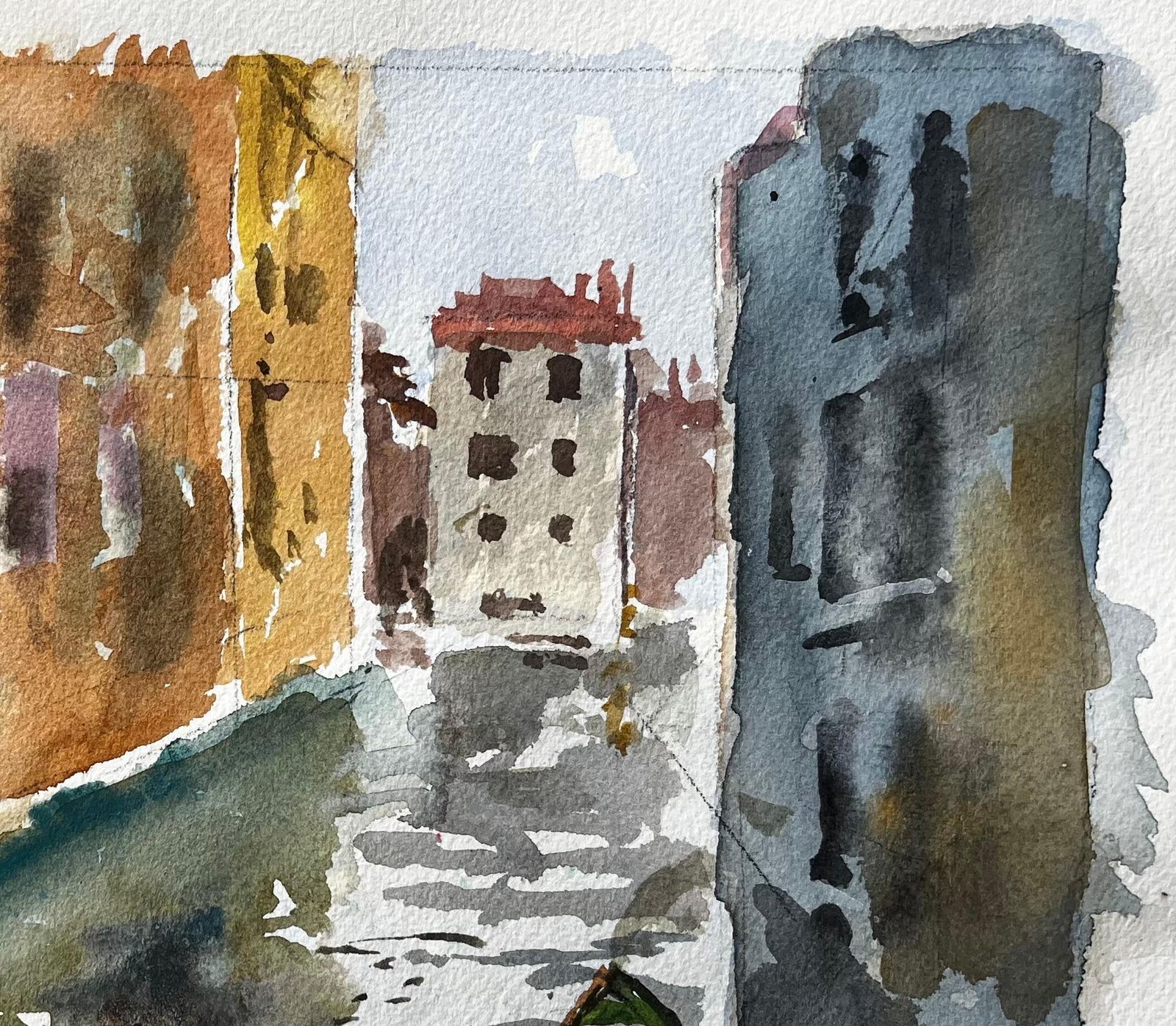 Anthony Herbertvenice Canal Scene With Gondola And Reflections Original Watercolour Painting photo for sale