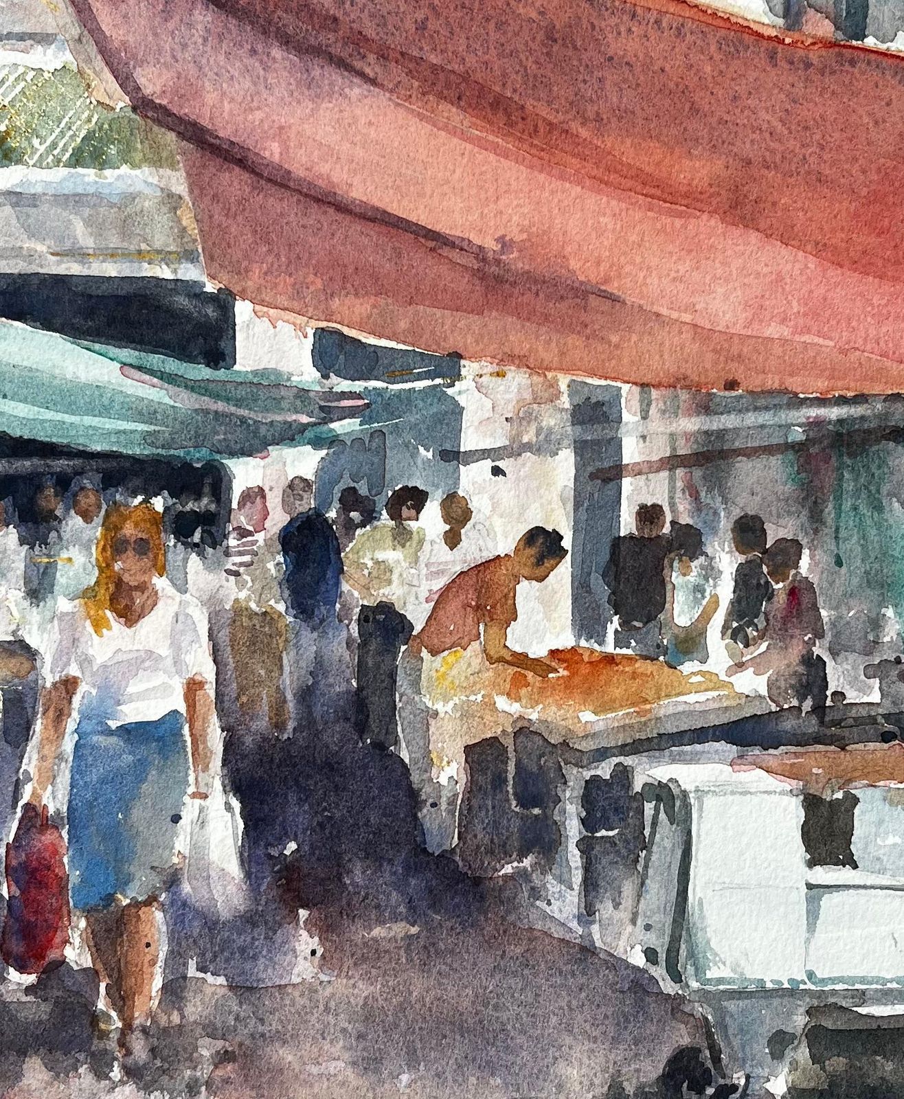 Anthony Herbertvenice Market Scene With Figures And Canopies Original Watercolour Painting photo buy