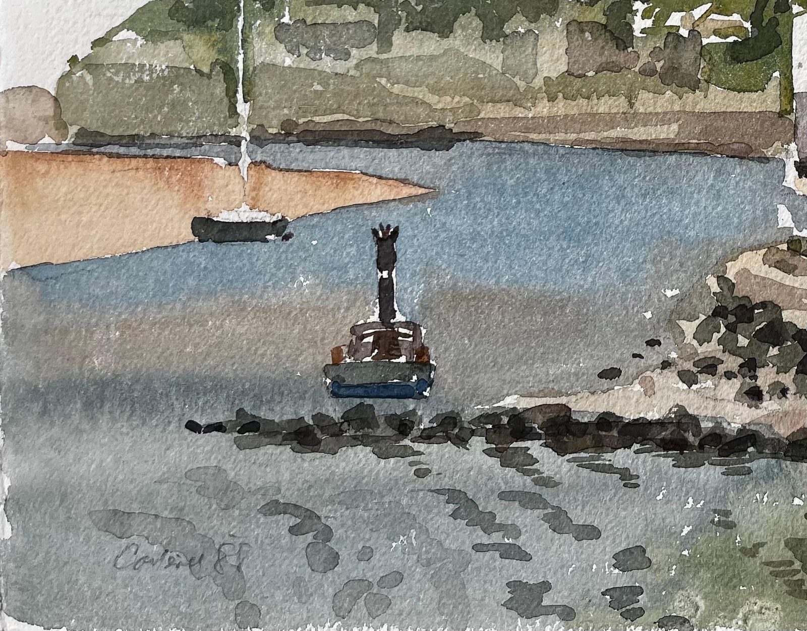 Anthony Herbertcoastal Harbour View With Sailboats And Stone Buildings Cornwall 19881988 photo 392.0
