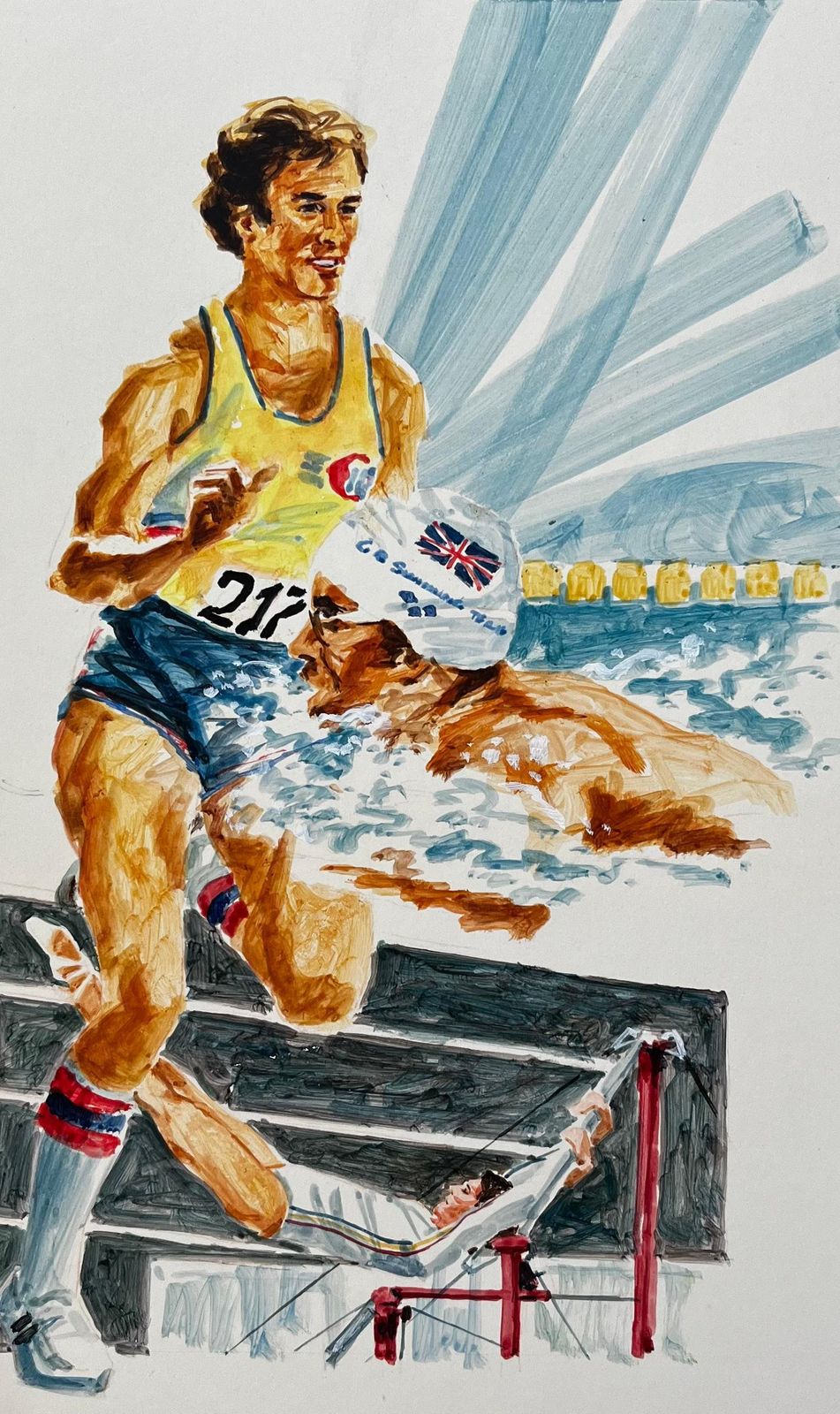 Anthony Herbertoriginal Sports Illustration Featuring Olympic Athletes In Action And Gb Swimmer