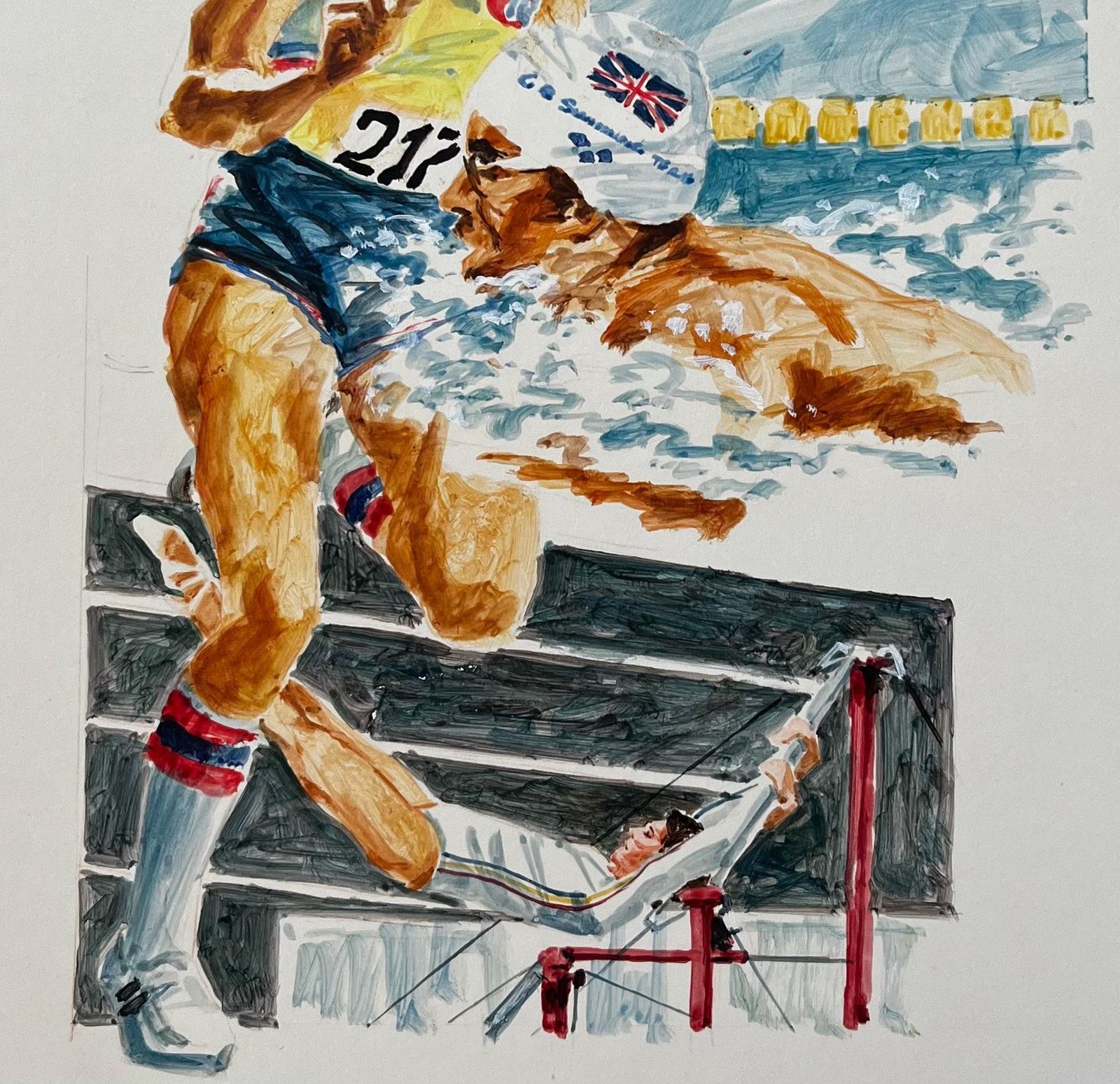 Anthony Herbertoriginal Sports Illustration Featuring Olympic Athletes In Action And Gb Swimmer photo vintage