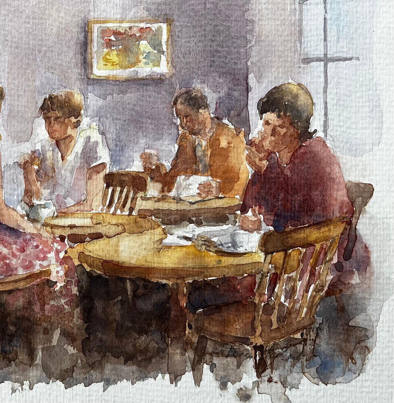 Anthony Herbertpeople Dining In Cosy Café With Beamed Ceiling And Warm Purple Wall Interior photo for sale