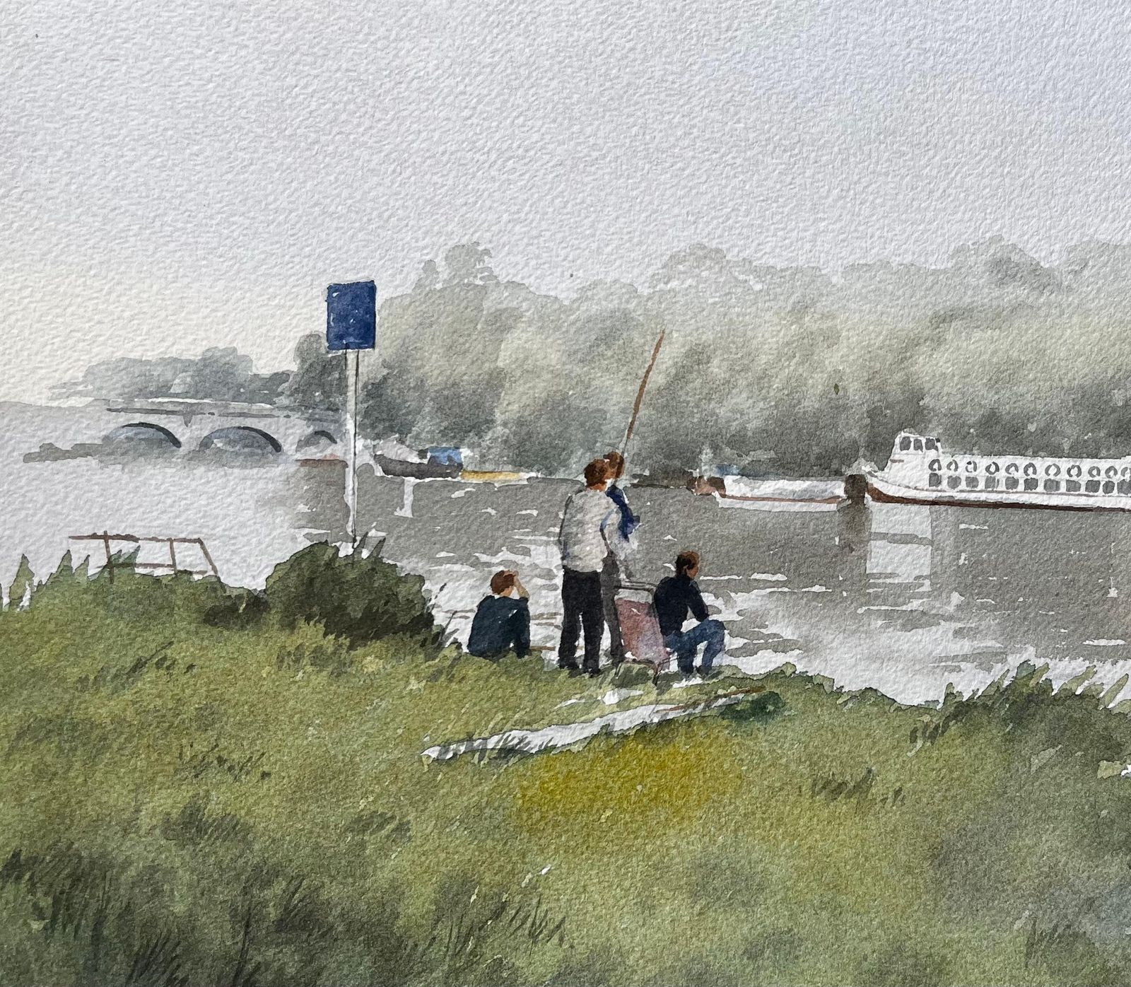Anthony Herbertboys Fishing On The Thames With Paddle Steamer And Bridge In Misty View photo furniture