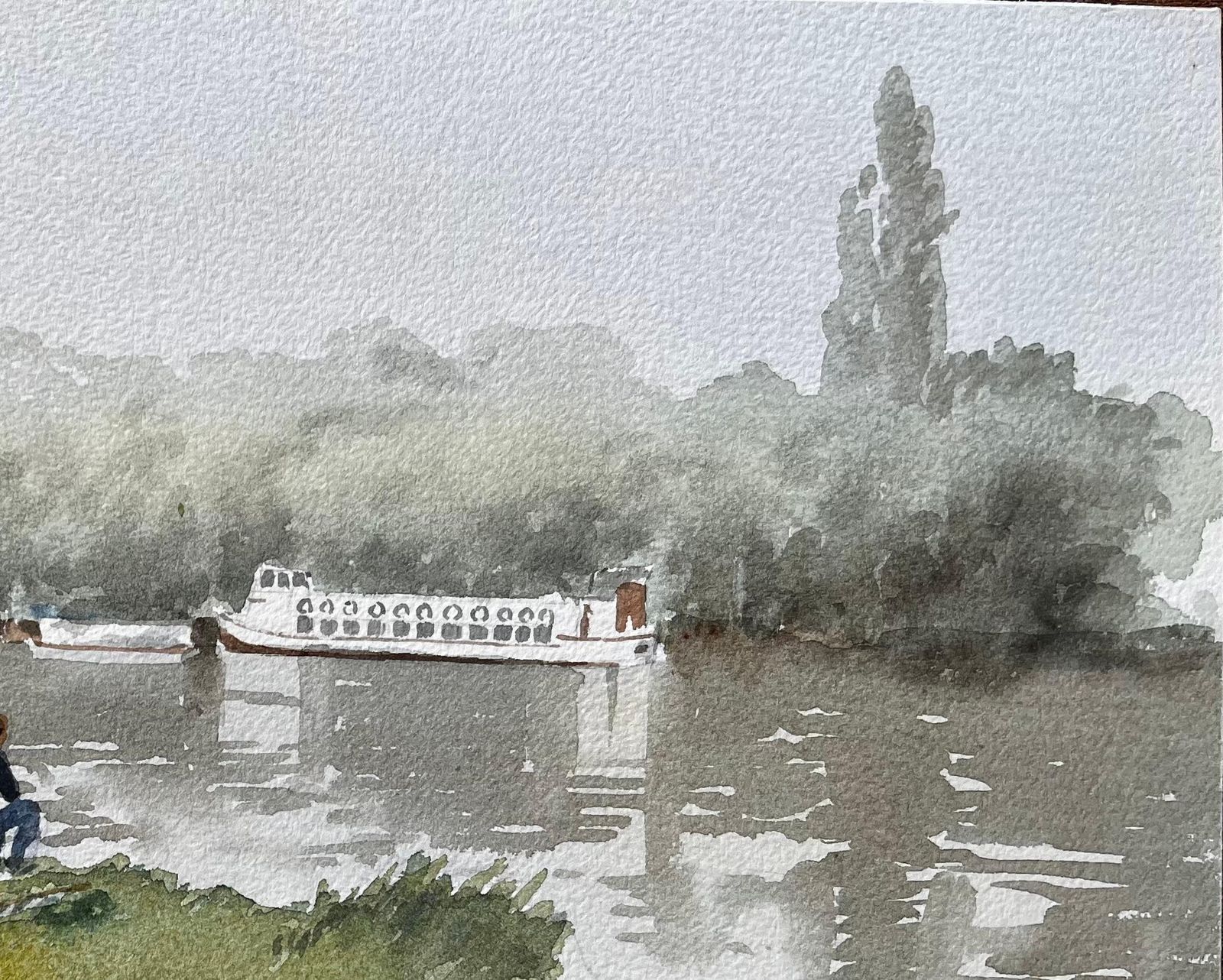 Anthony Herbertboys Fishing On The Thames With Paddle Steamer And Bridge In Misty View photo 500.0