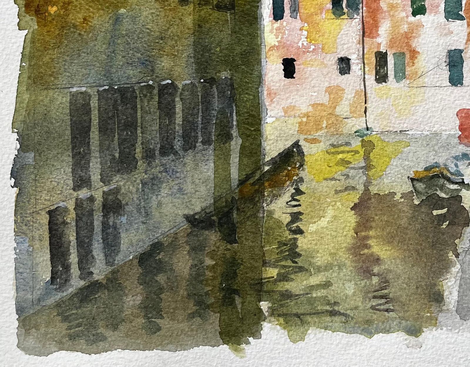 Anthony Herbertvenice Canal Scene With Figure And Reflections Original Watercolour Painting photo 265.0