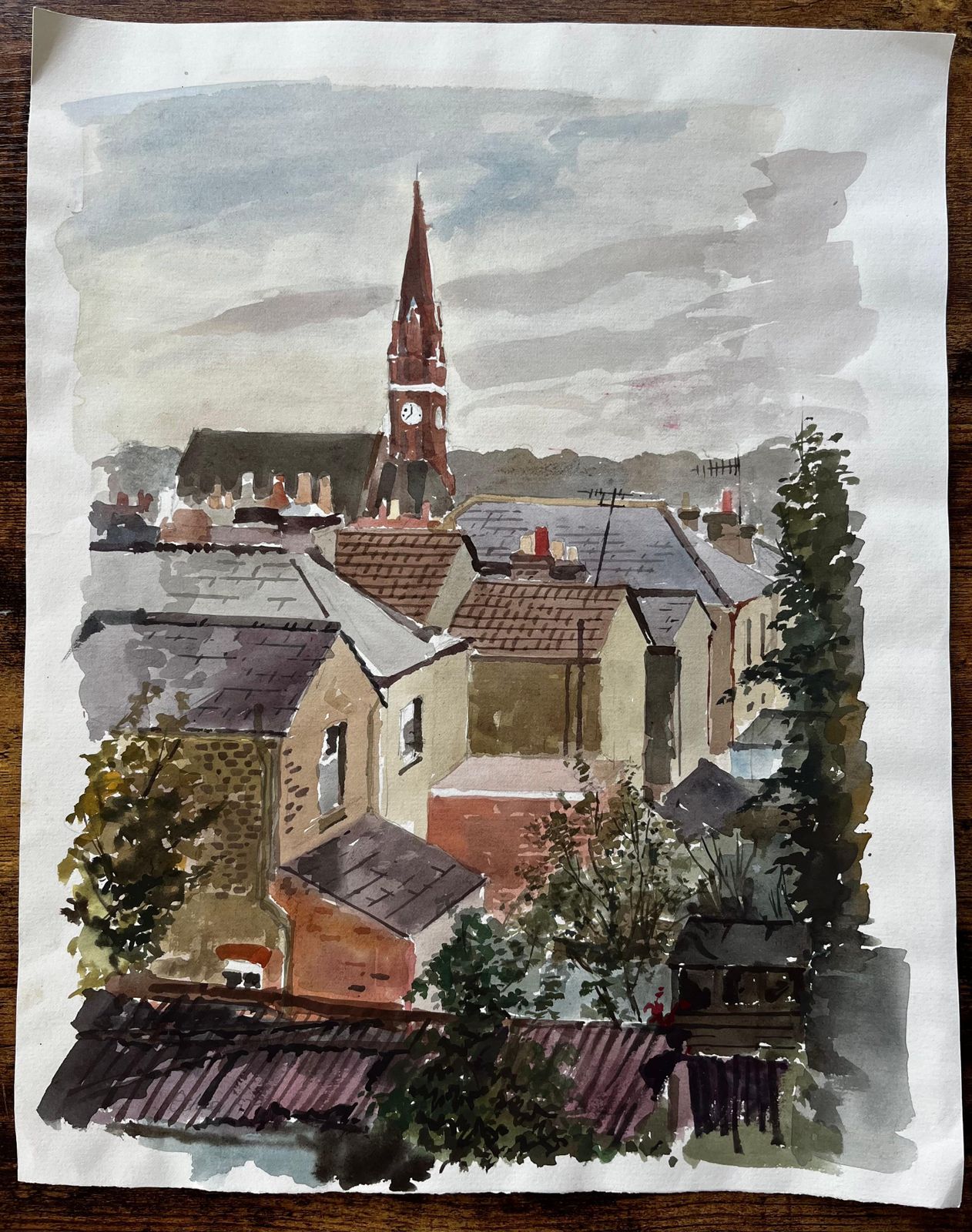 Anthony Herbertkingston London Rooftop View With Church Tower 1979 Original Watercolour1979 photo furniture
