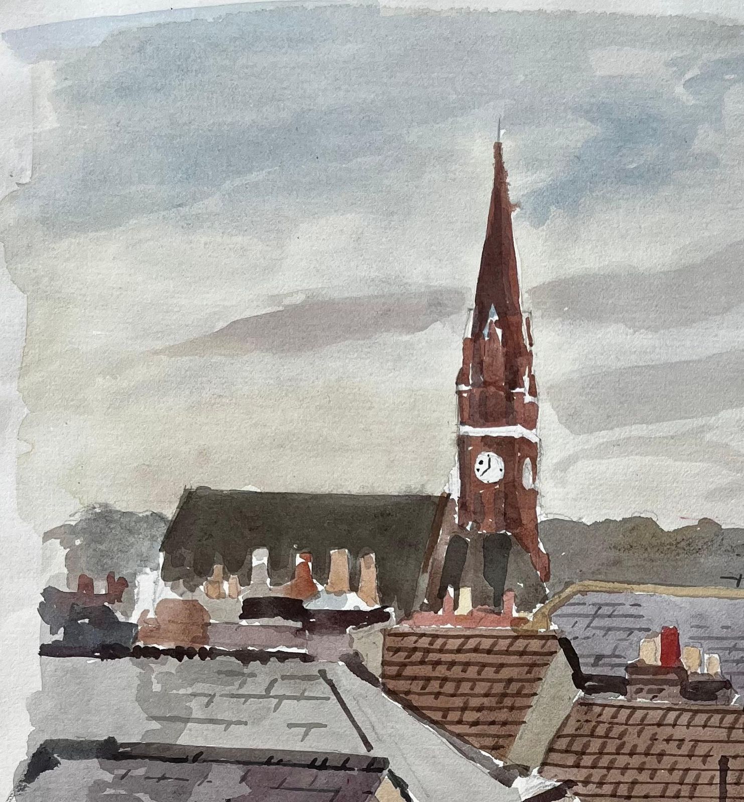 Anthony Herbertkingston London Rooftop View With Church Tower 1979 Original Watercolour1979 photo for sale