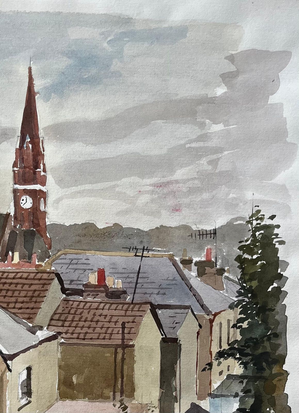 Anthony Herbertkingston London Rooftop View With Church Tower 1979 Original Watercolour1979 photo 361.0