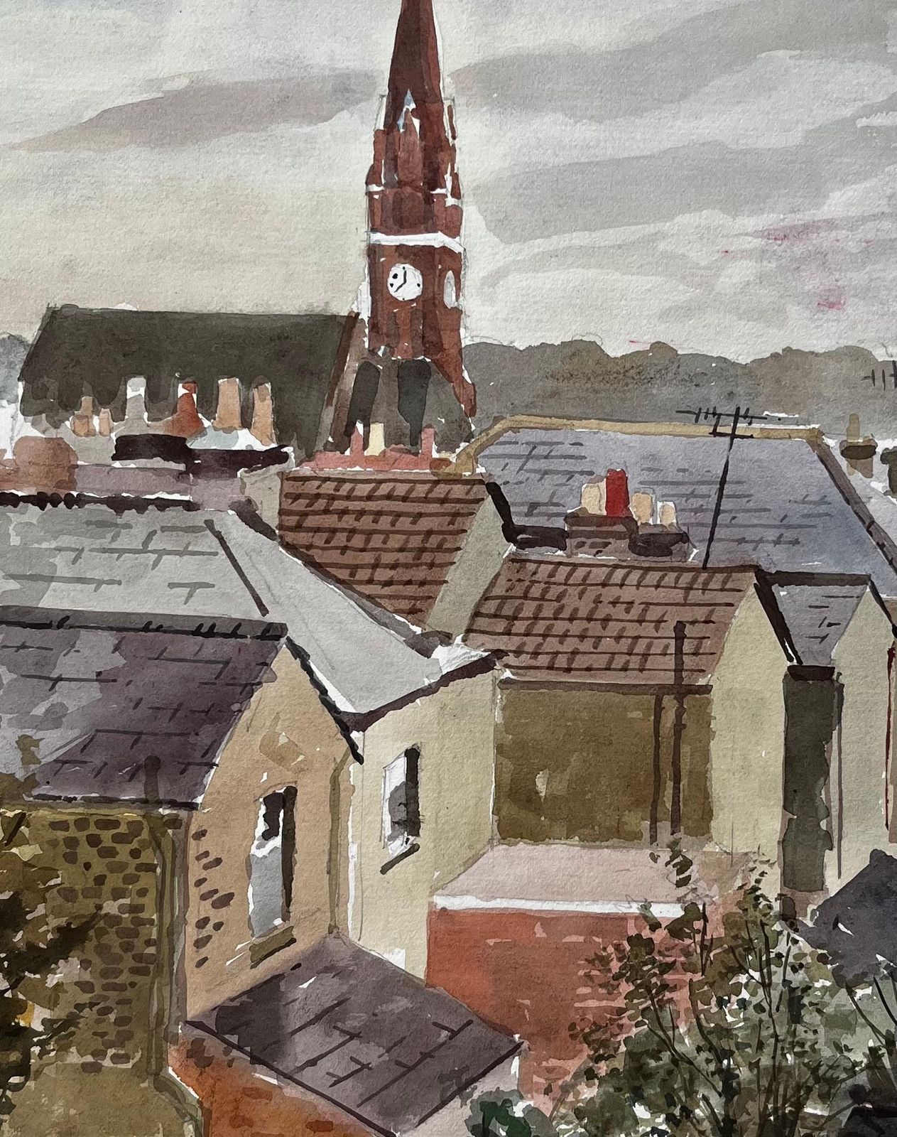 Anthony Herbertkingston London Rooftop View With Church Tower 1979 Original Watercolour1979 photo vinterior