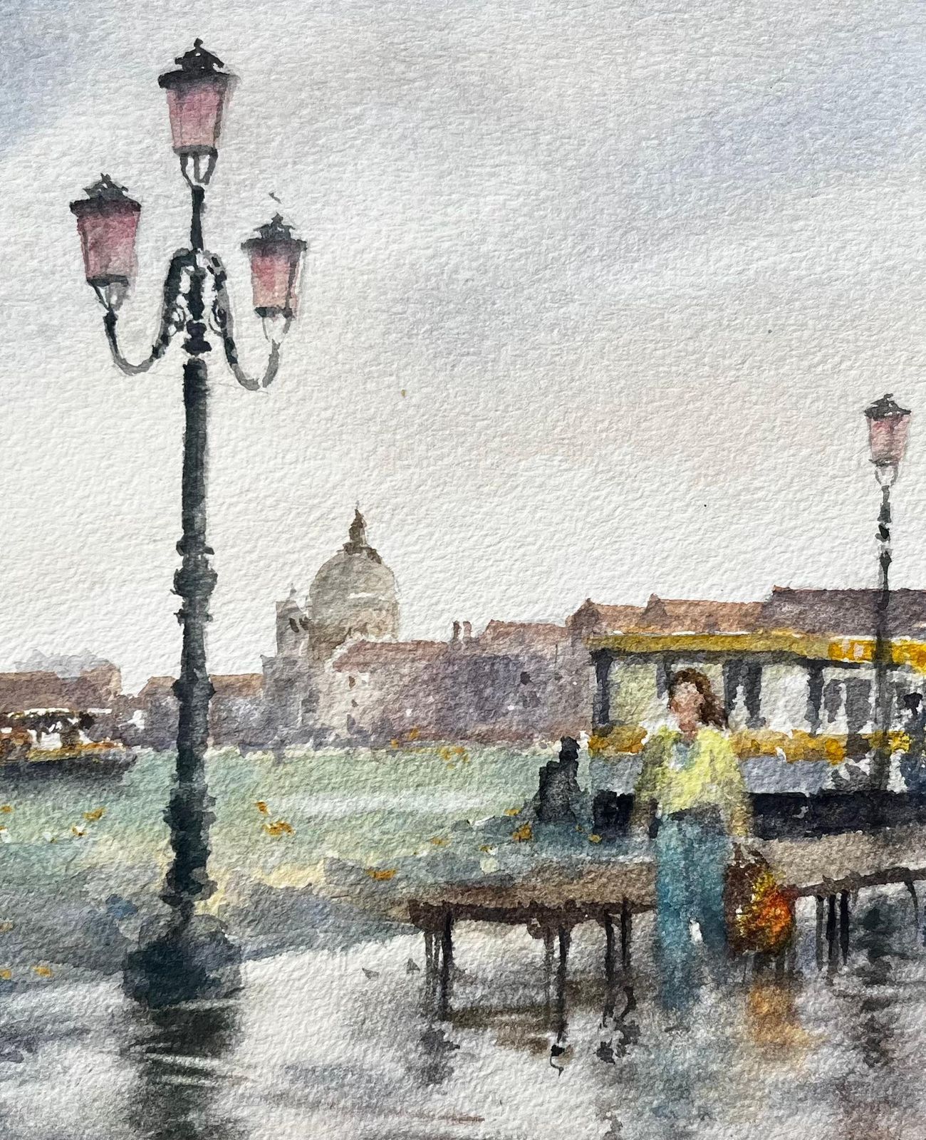 Anthony Herbertvenice Waterfront Scene With Lampposts And Vaporetto Original Watercolour photo buy