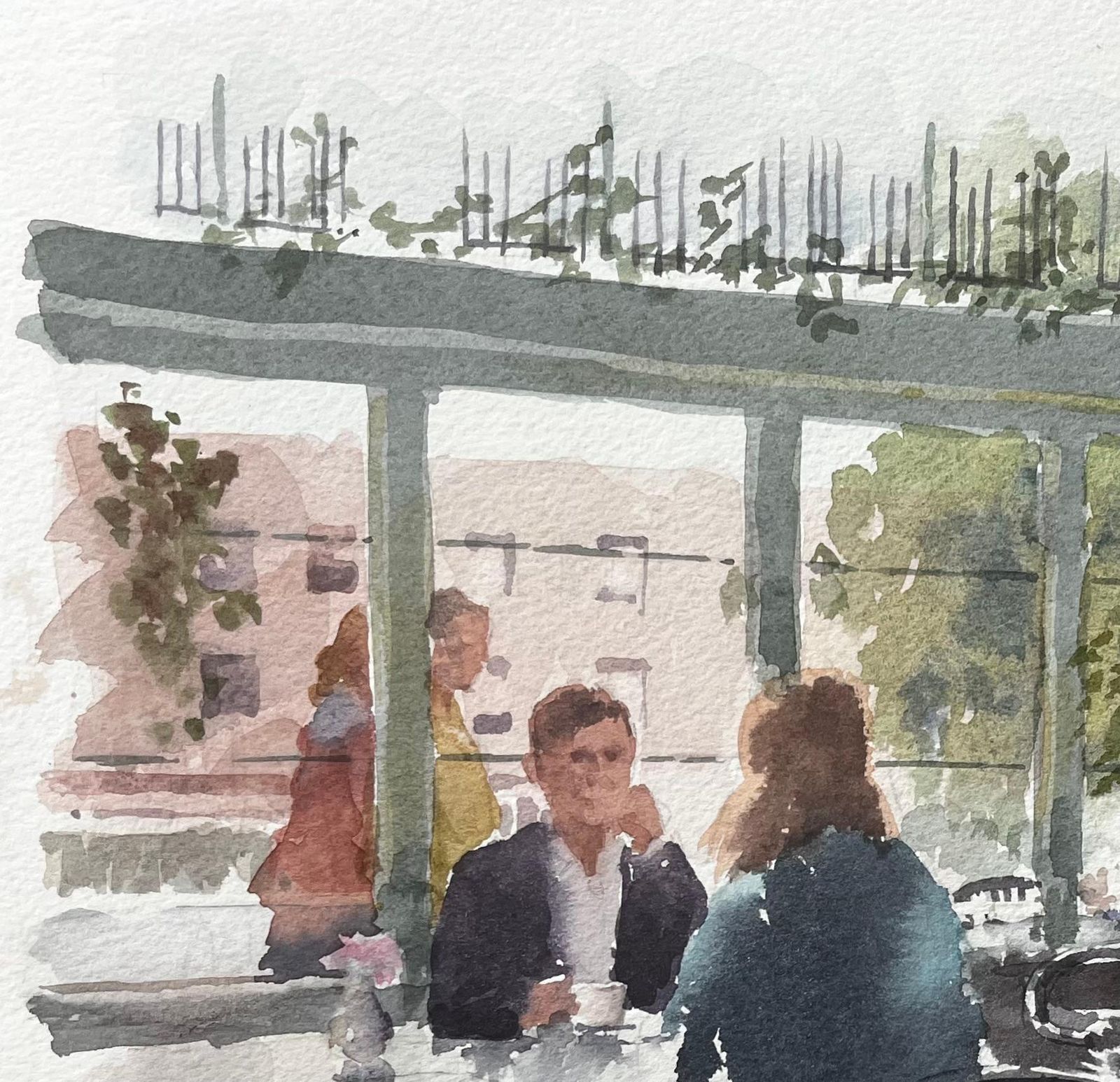 Anthony Herbertmodern Café Scene In Sunlight With Figures And Glass Walls By Tony Herbert photo Art