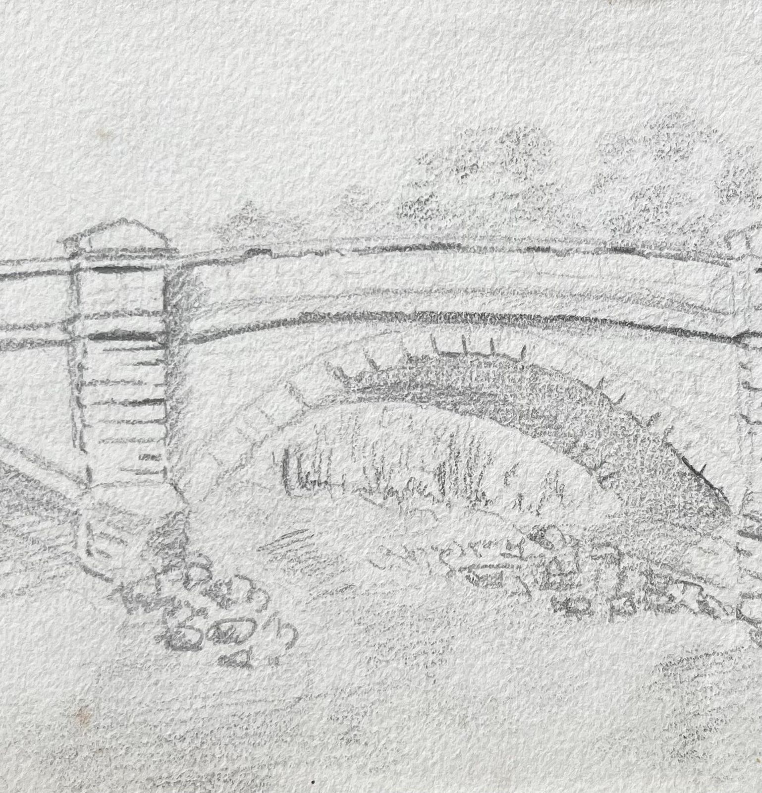 Anthony Herbertstone Bridge River Scene With Trees And Townhouse Pencil Drawing photo Art