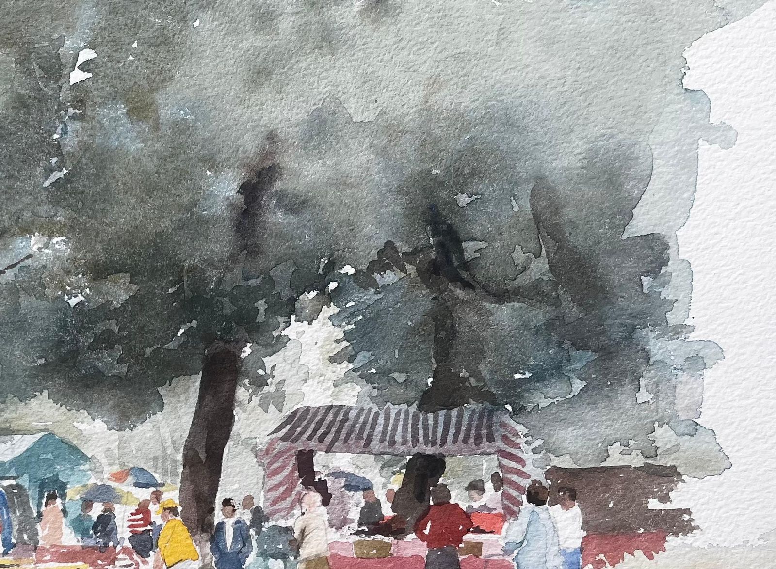 Anthony Herbertborough Farm Fair Scene With Market Stalls And Trees Watercolour Painting photo Art