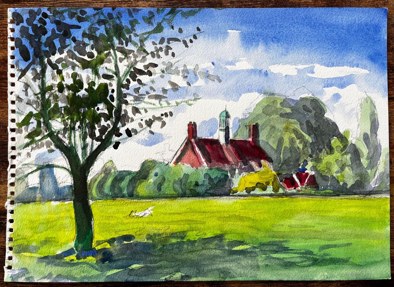 John Steane (B.1931)university Parks Oxford Red Roof Building Summer Trees And Open Field 20152015 photo furniture