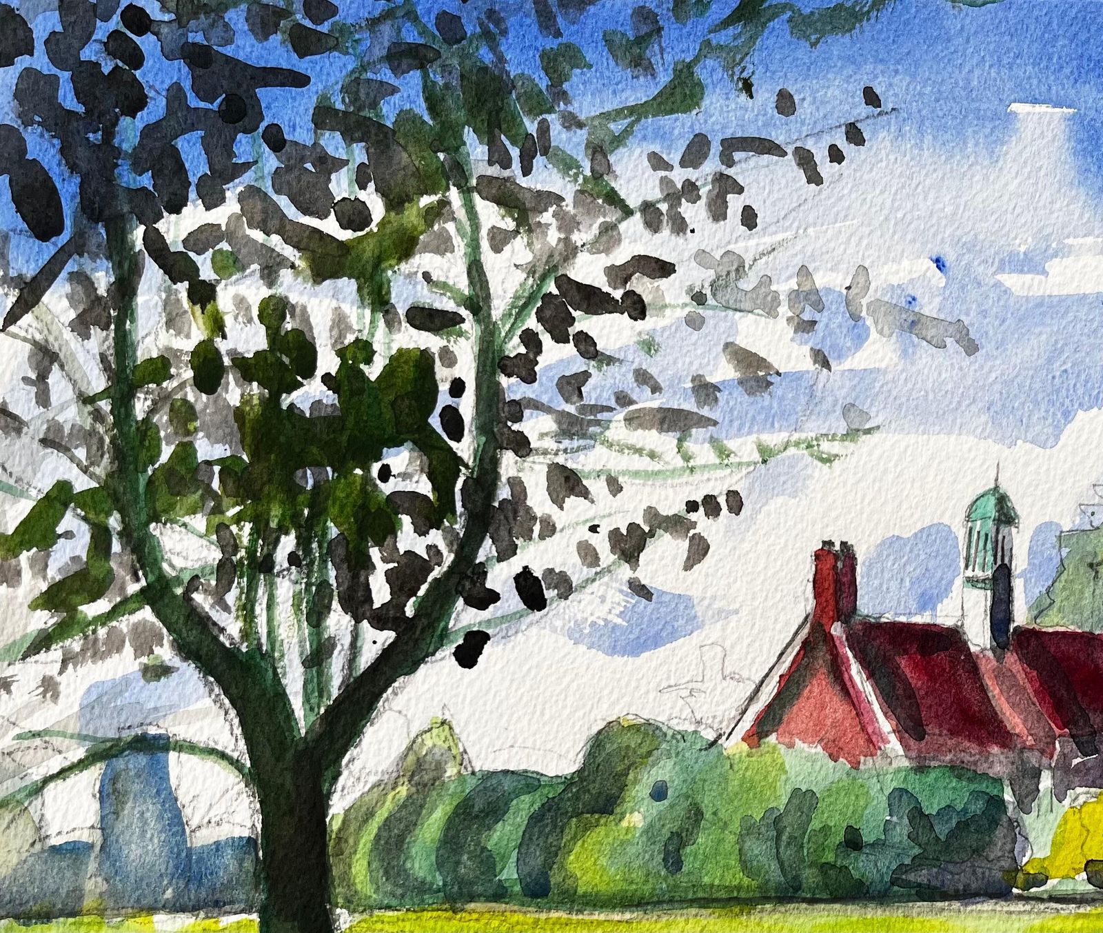 John Steane (B.1931)university Parks Oxford Red Roof Building Summer Trees And Open Field 20152015 photo vinterior