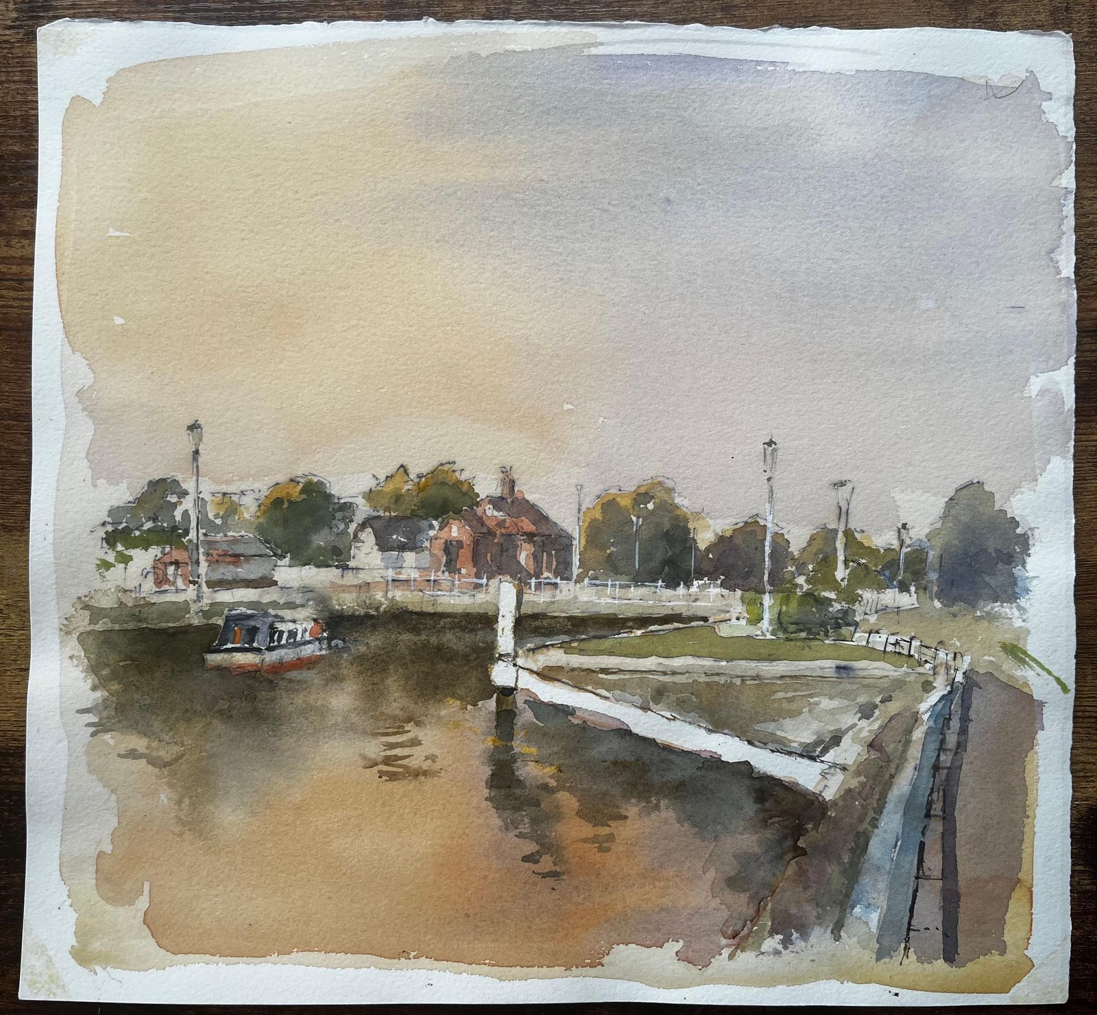 Anthony Herbertcanal Scene With Lock And Boathouse Windsor Watercolour With Autumn Light photo furniture