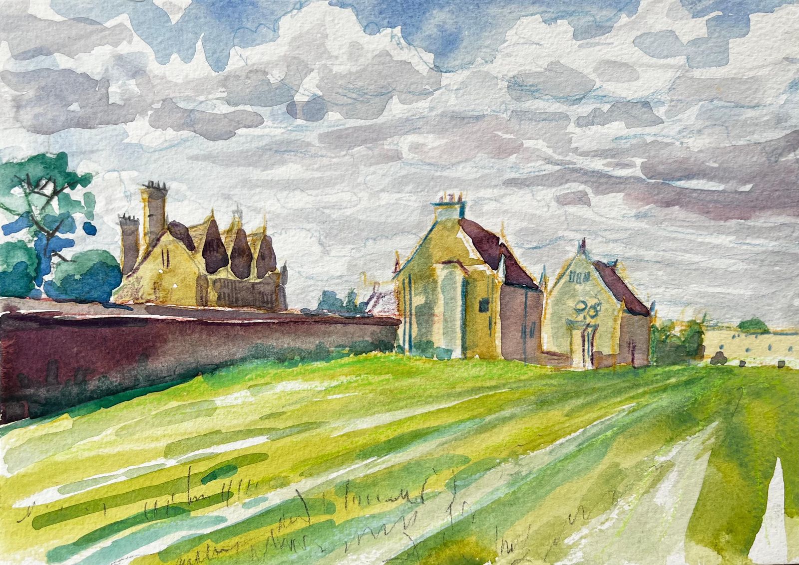 John Steane (B.1931)water Eaton Manor House Oxfordshire Historic Buildings And Open Field View