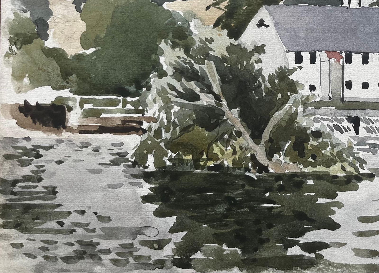 Anthony Herbertgeorge Adams Lock On The River Thames Watercolour Of Mill Building And Sluice photo 392.0