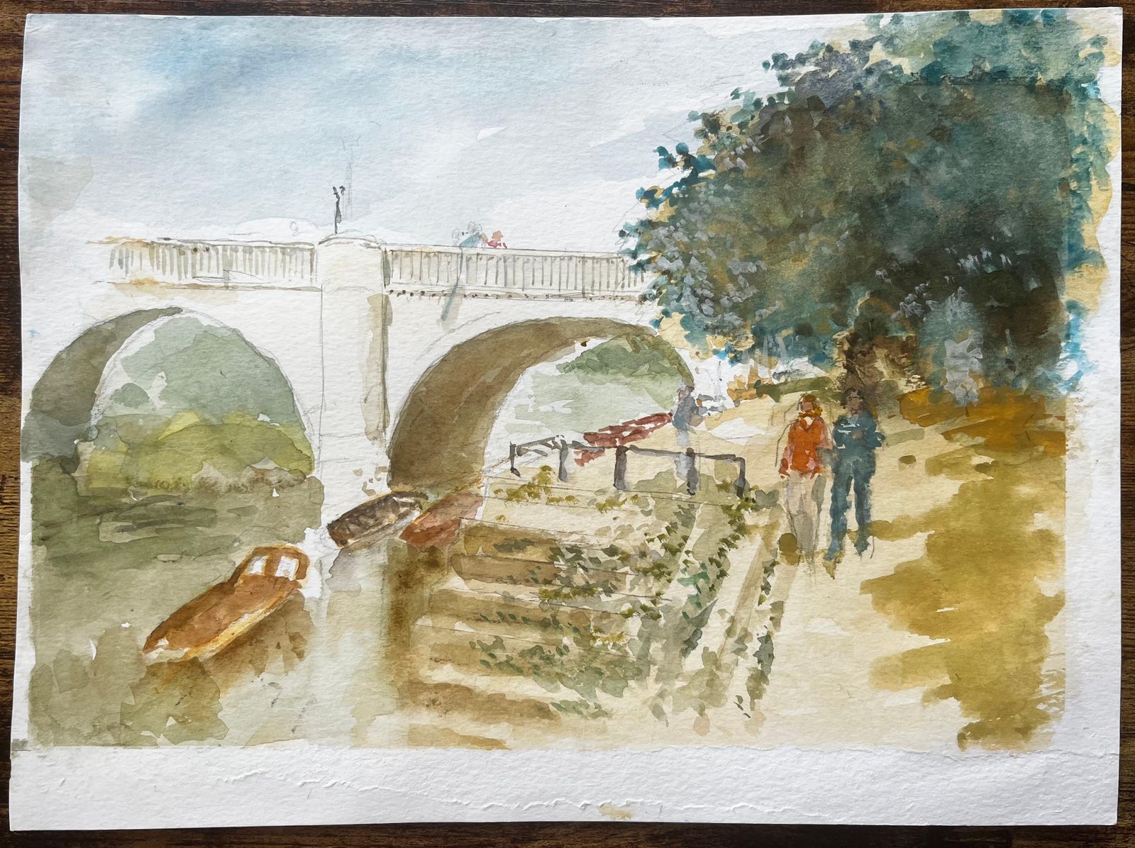 Anthony Herbertriverside Walk By Richmond Bridge With Boats And Trees London Watercolour Scene photo furniture