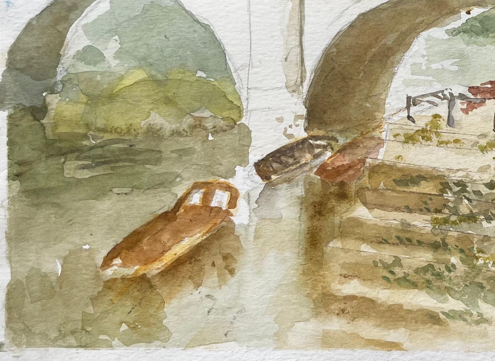 Anthony Herbertriverside Walk By Richmond Bridge With Boats And Trees London Watercolour Scene photo for sale