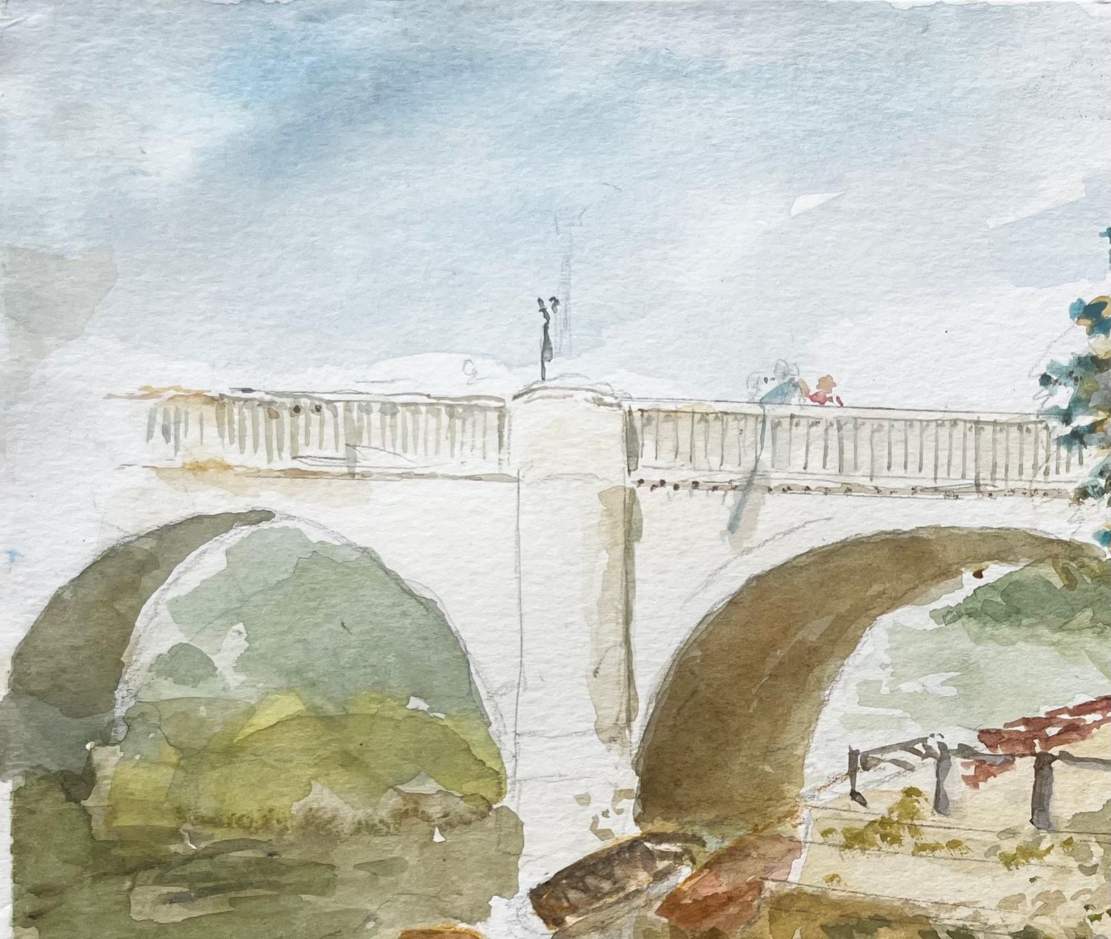 Anthony Herbertriverside Walk By Richmond Bridge With Boats And Trees London Watercolour Scene photo 468.0