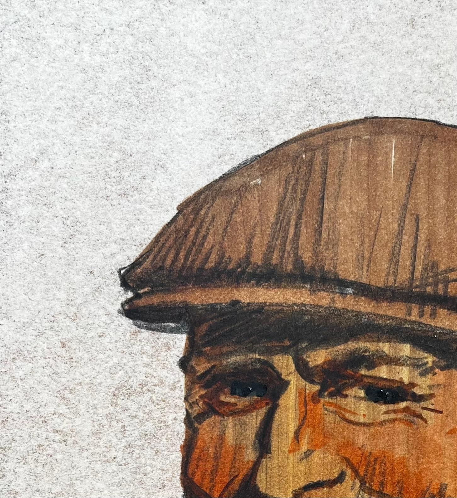 Anthony Herbertcoloured Portrait Of Smiling Man In Flat Cap On Toned Paper photo for sale