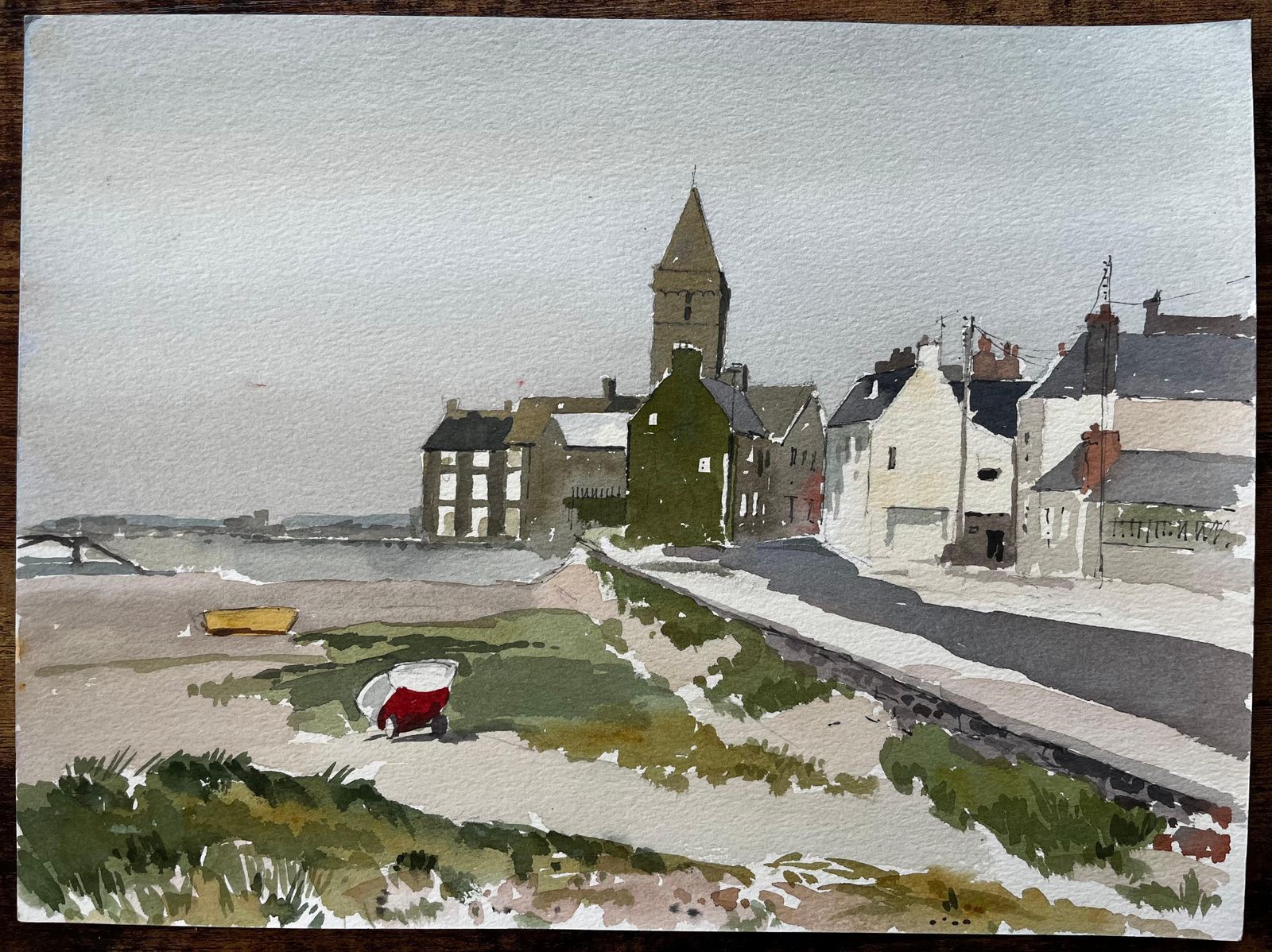Anthony Herbertcoastal Village With Church Tower And Moored Boats Hope Borth 1988 Signed1988 photo furniture