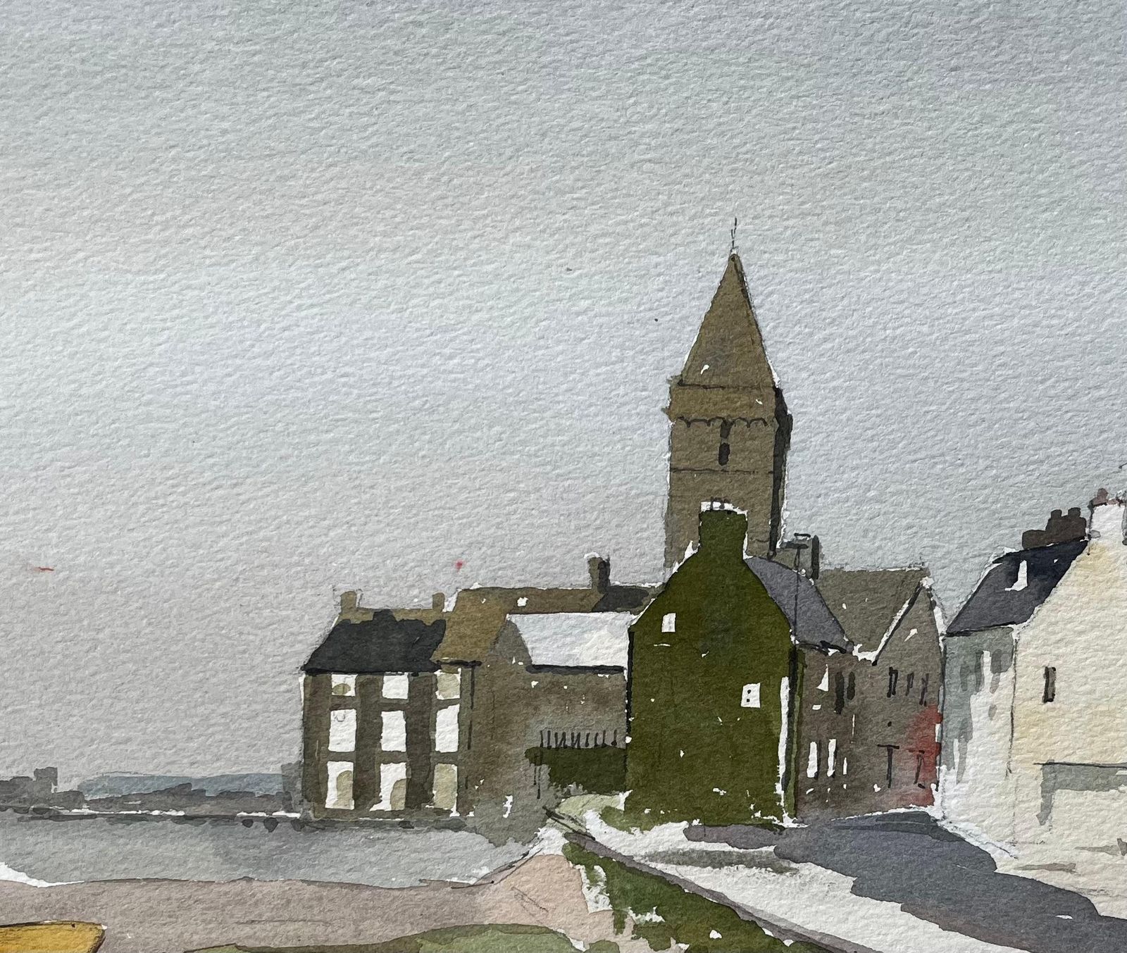Anthony Herbertcoastal Village With Church Tower And Moored Boats Hope Borth 1988 Signed1988 photo Art