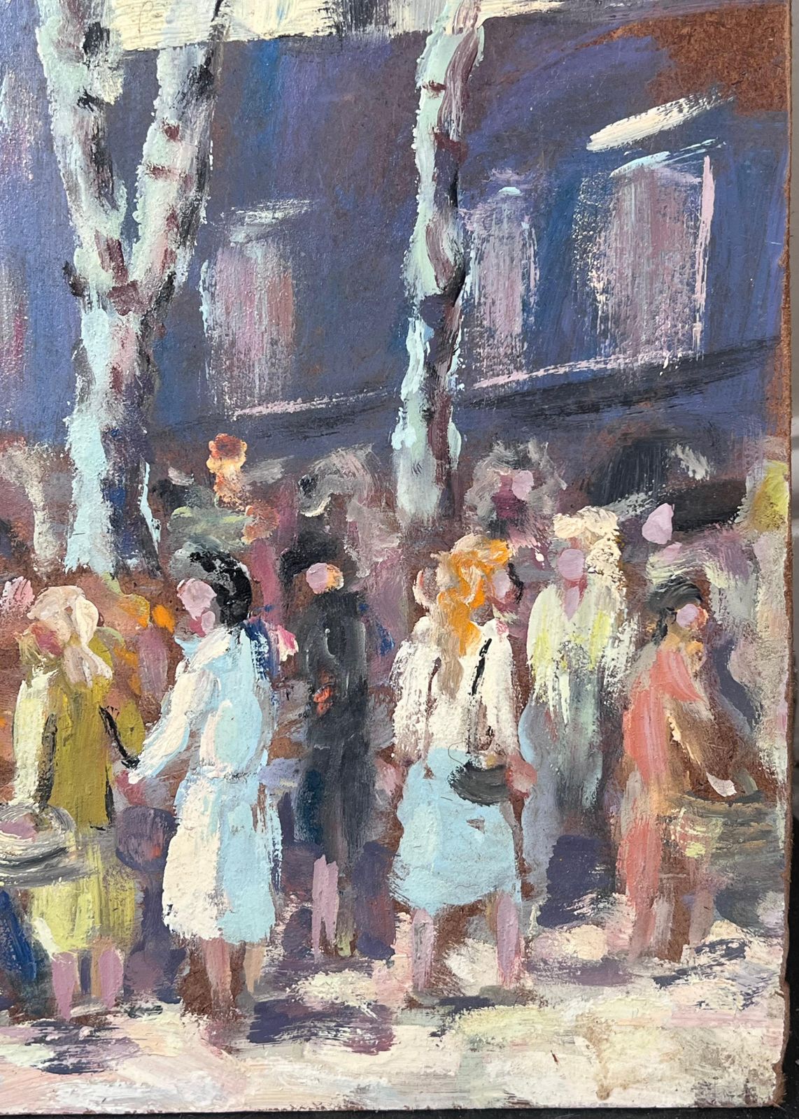 Fanch Lelfigures Hustling At The French Market Under White Bare Trees Oil Painting photo for sale