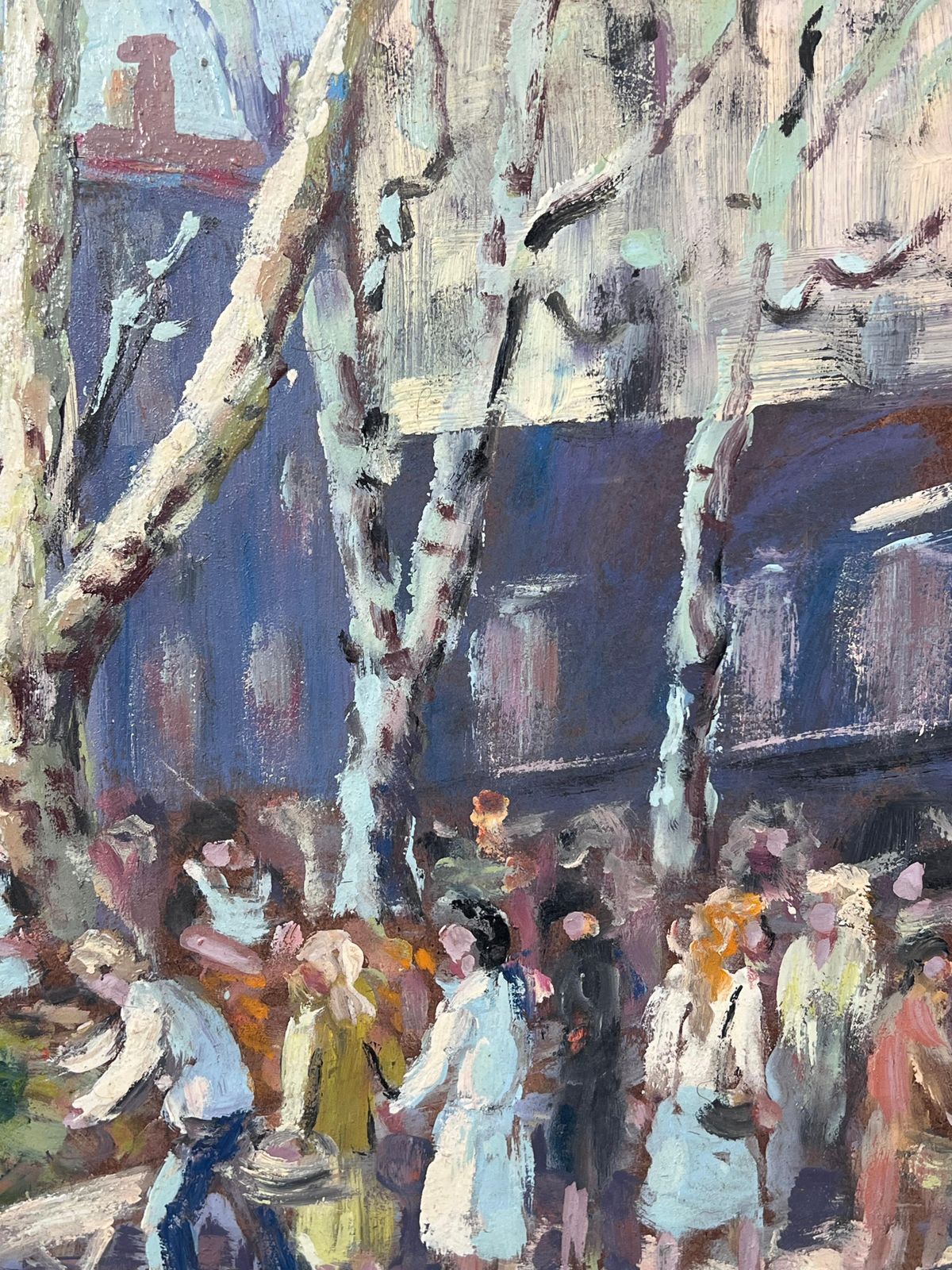 Fanch Lelfigures Hustling At The French Market Under White Bare Trees Oil Painting photo Art