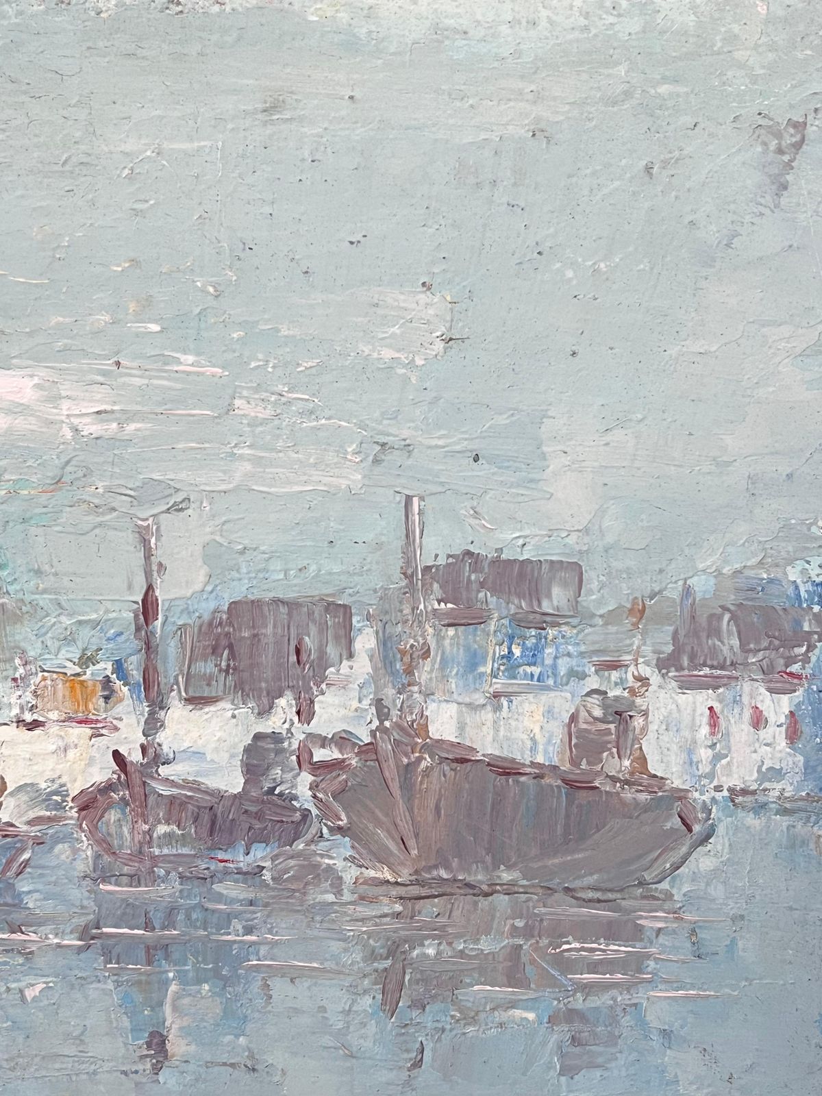 Fanch Lelthree Grey Boats In Blue Thick Oil Sea Oil Painting Landscape photo Art