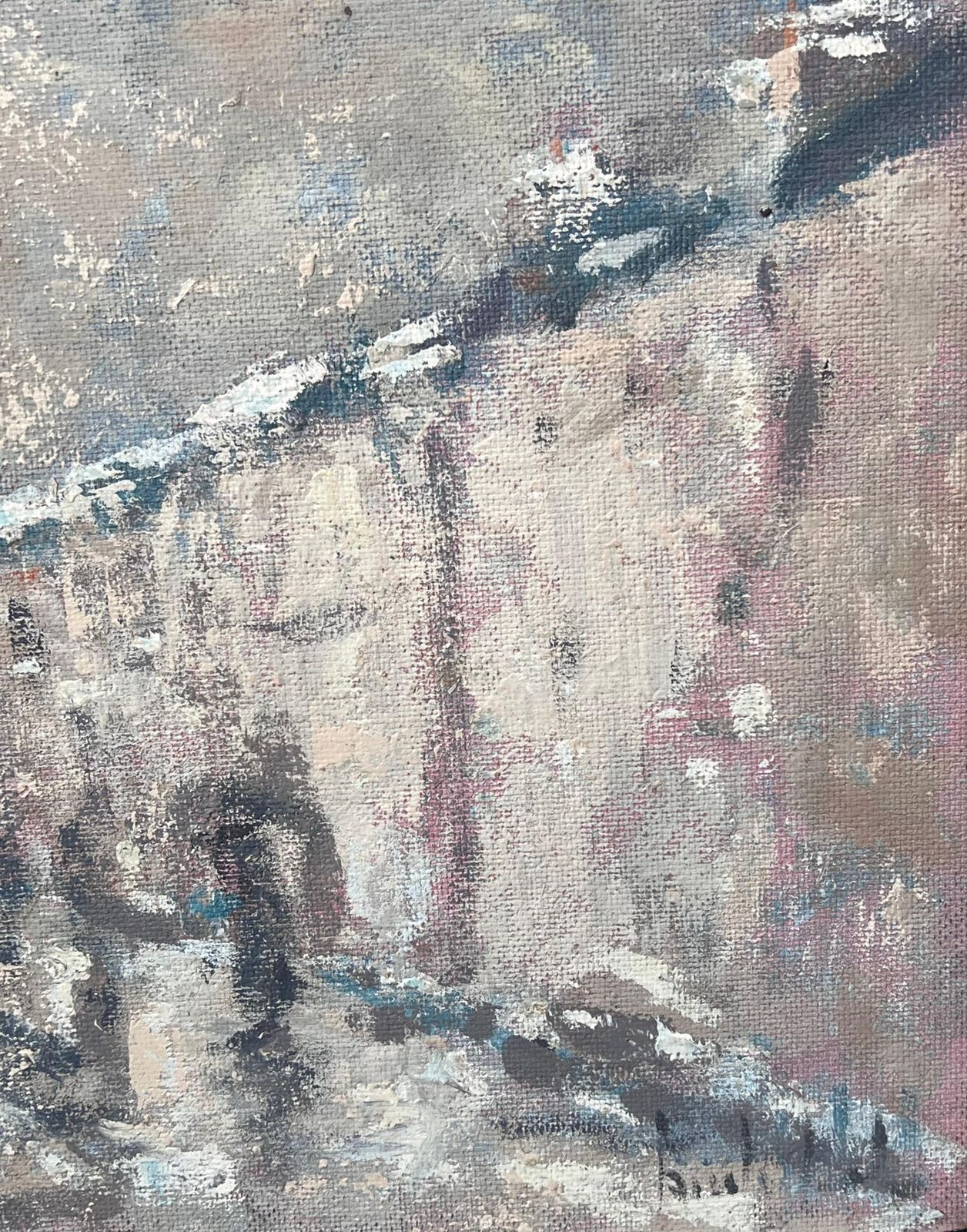 Fanch Lelfoggy Day With Figures Walking Through The French Village Landscape Oil Painting photo buy