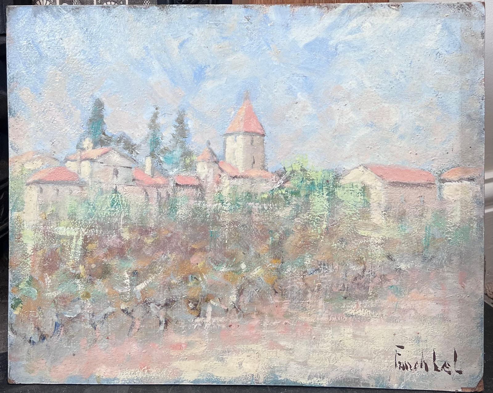 Fanch Lelolive Grove Beneath The Orange Roof Village Town French Landscape Oil Painting photo furniture