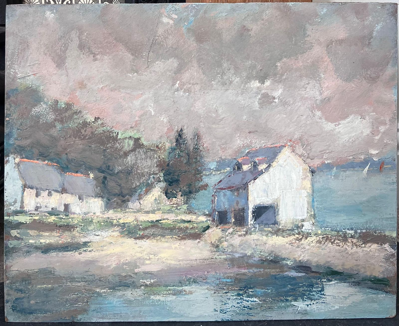 Fanch Lelwhite Village House Along The Bay French Landscape Oil Painting photo furniture