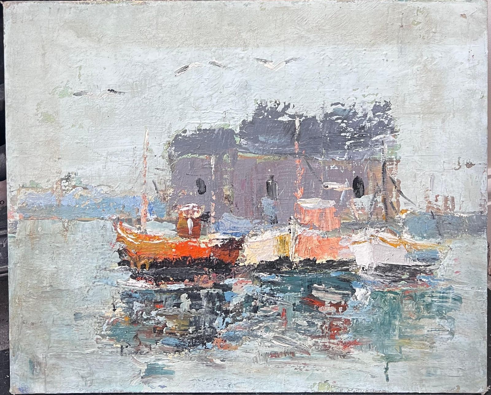 Fanch Lelblurred Colourful Boats In The Thick Blue Waters French Landscape Oil Painting photo furniture