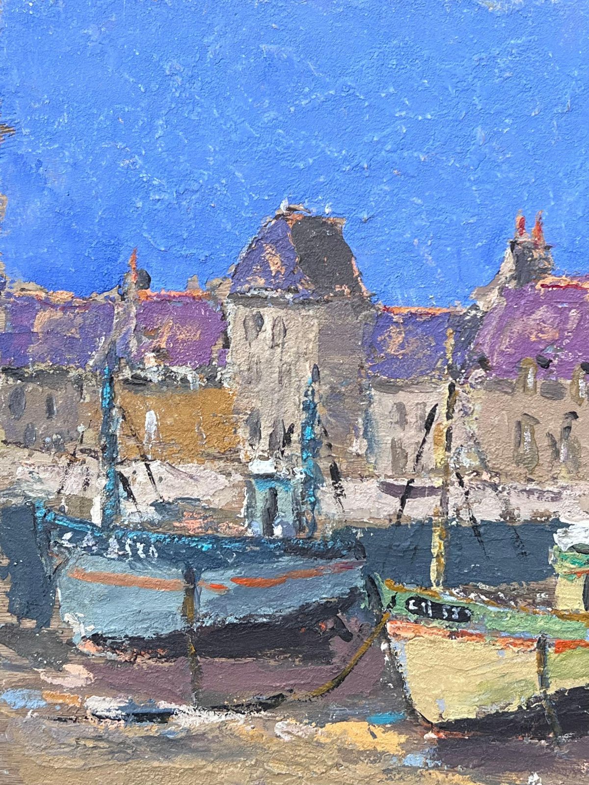 Fanch Lelfishing Boats In Neon Purple Sky Landscapes Oil Painting photo Art