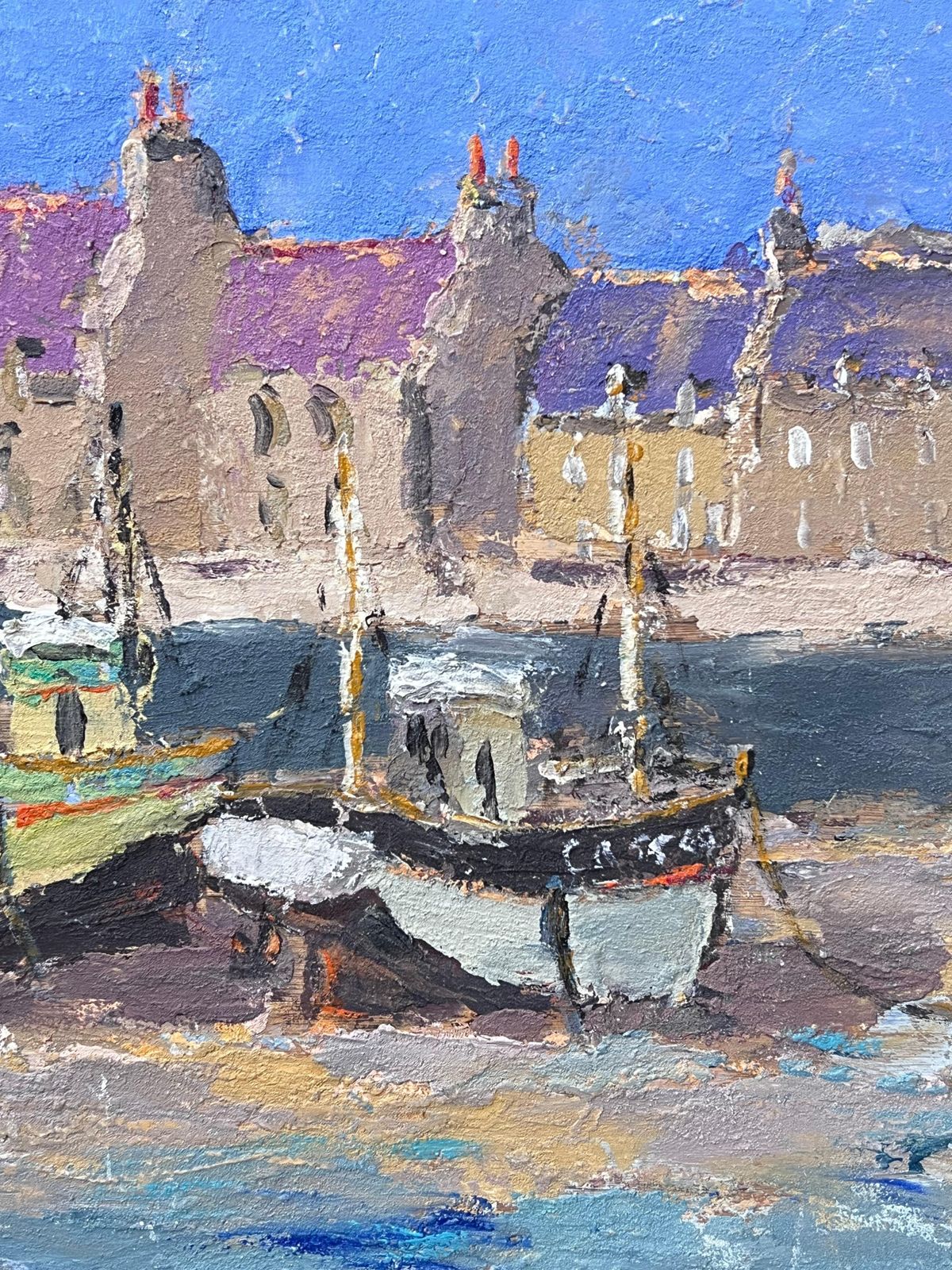 Fanch Lelfishing Boats In Neon Purple Sky Landscapes Oil Painting photo 663.0