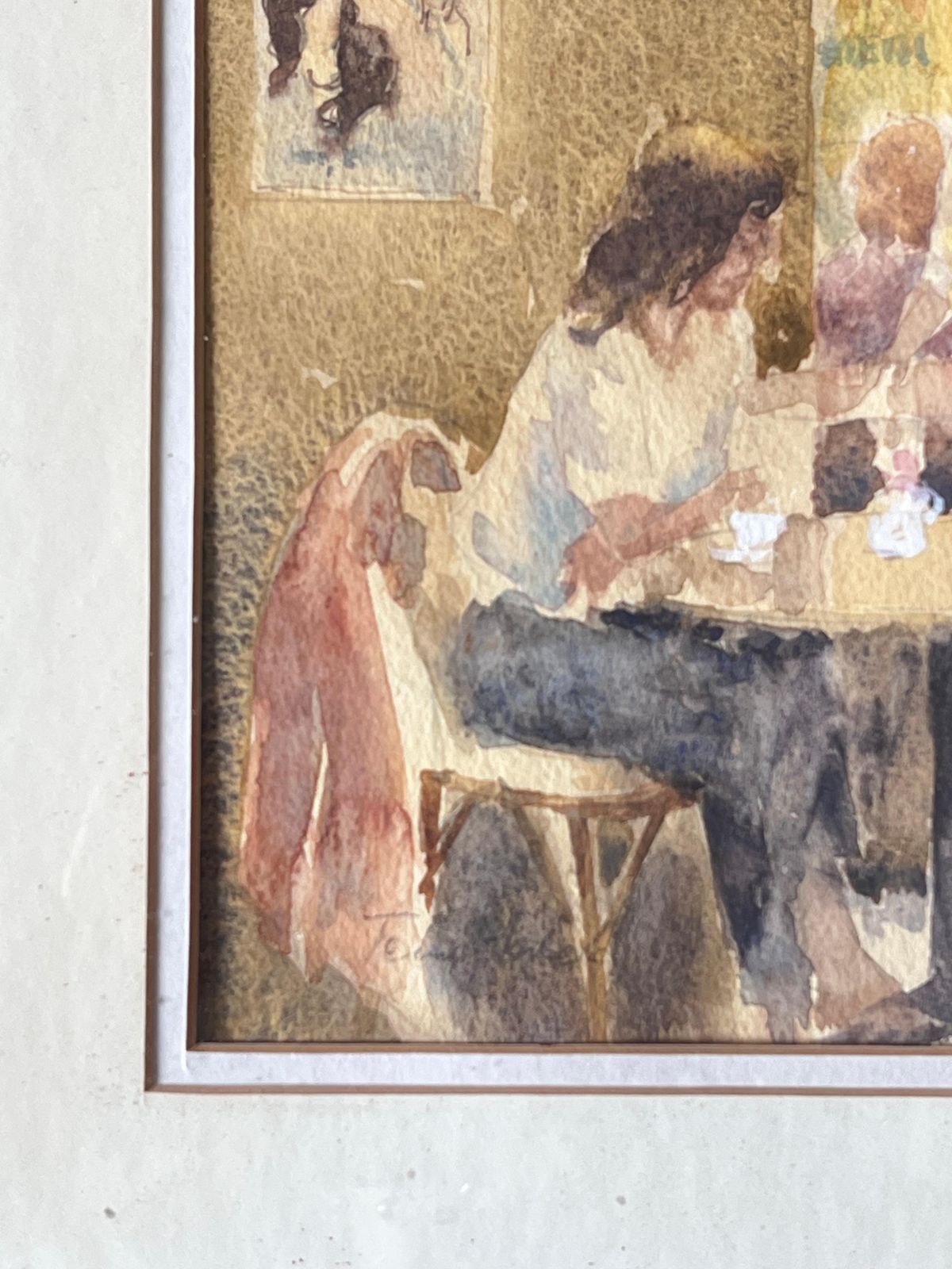 Anthony Herbertfigures Being Waited In A English Warm Lit Cafe Watercolour Painting photo for sale