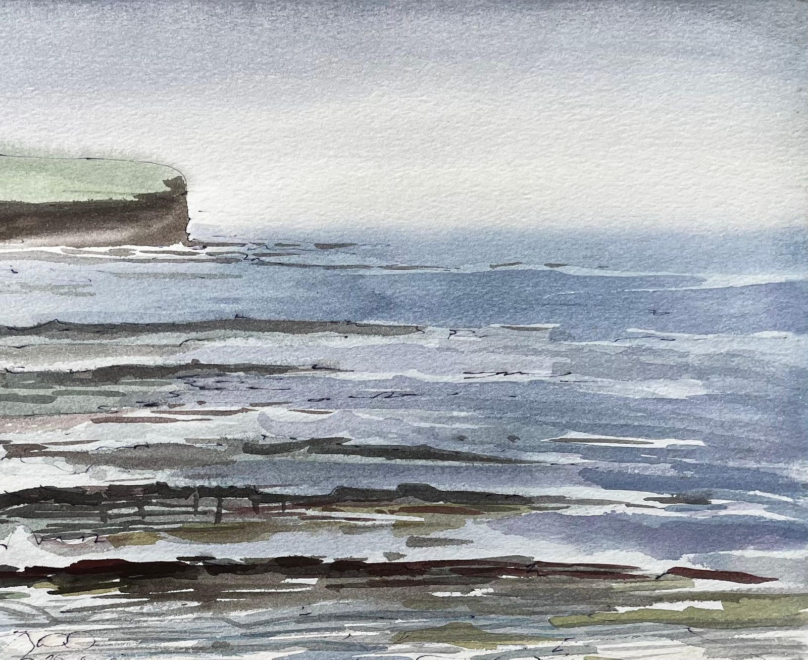 John Steane (B.1931)dorset Coastline Pebble Beach Seascape Watercolour With Headland View photo Art